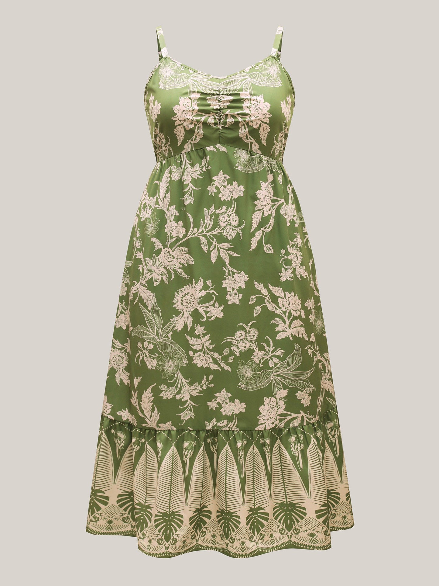 Tropical Print Tied Front Pockets Midi Dress