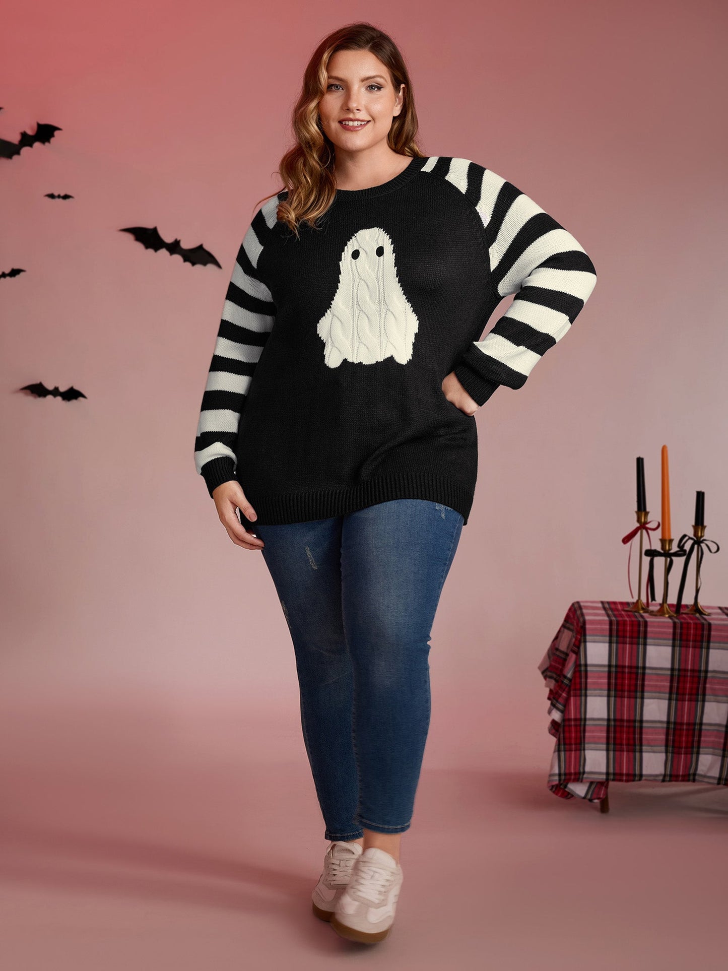 Hey Ghost Raglan Stripe Sleeve Pullover