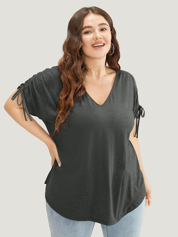 Solid Drawstring Dolman Sleeve T-shirt