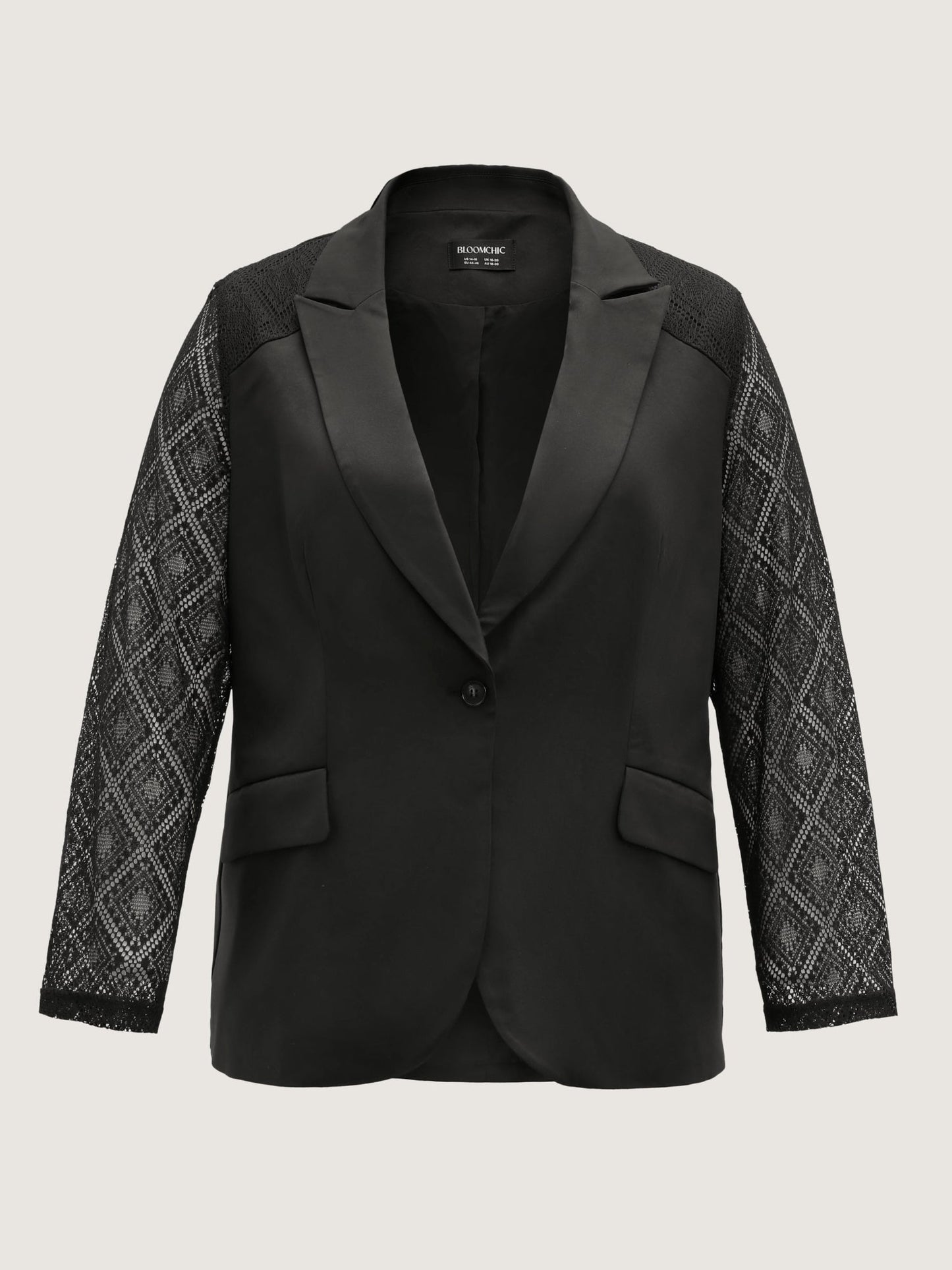 Stretchy Textured Sheer Sleeve Contrast Blazer