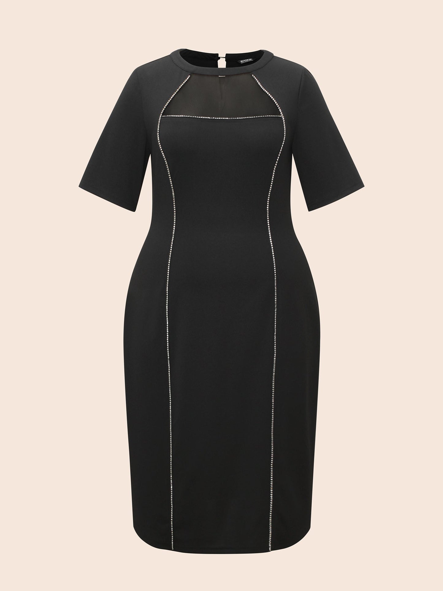 Crew Neck Rhinestone Patchwork Mesh Dress