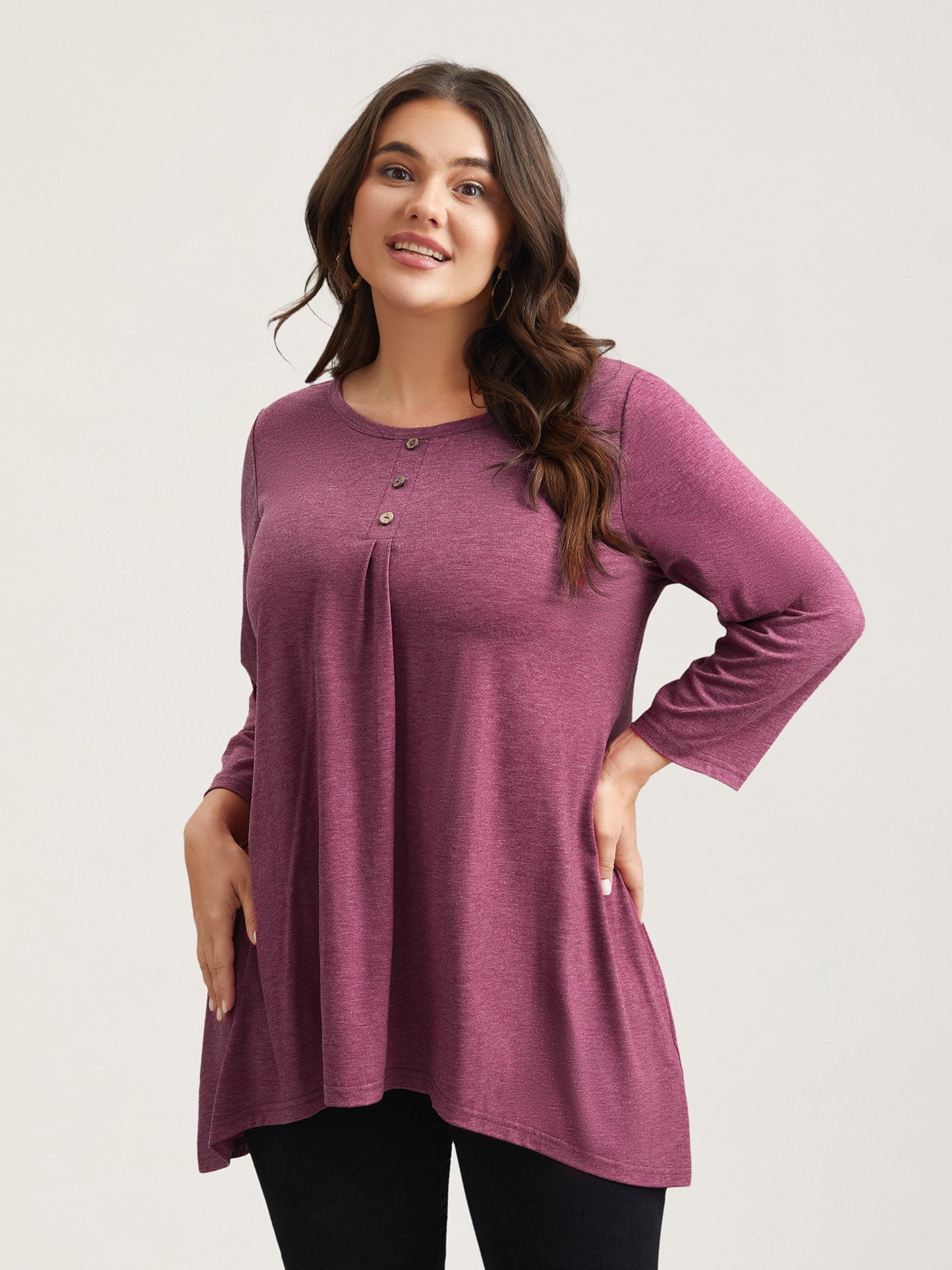 Button-Front High Low Hem Knit Top
