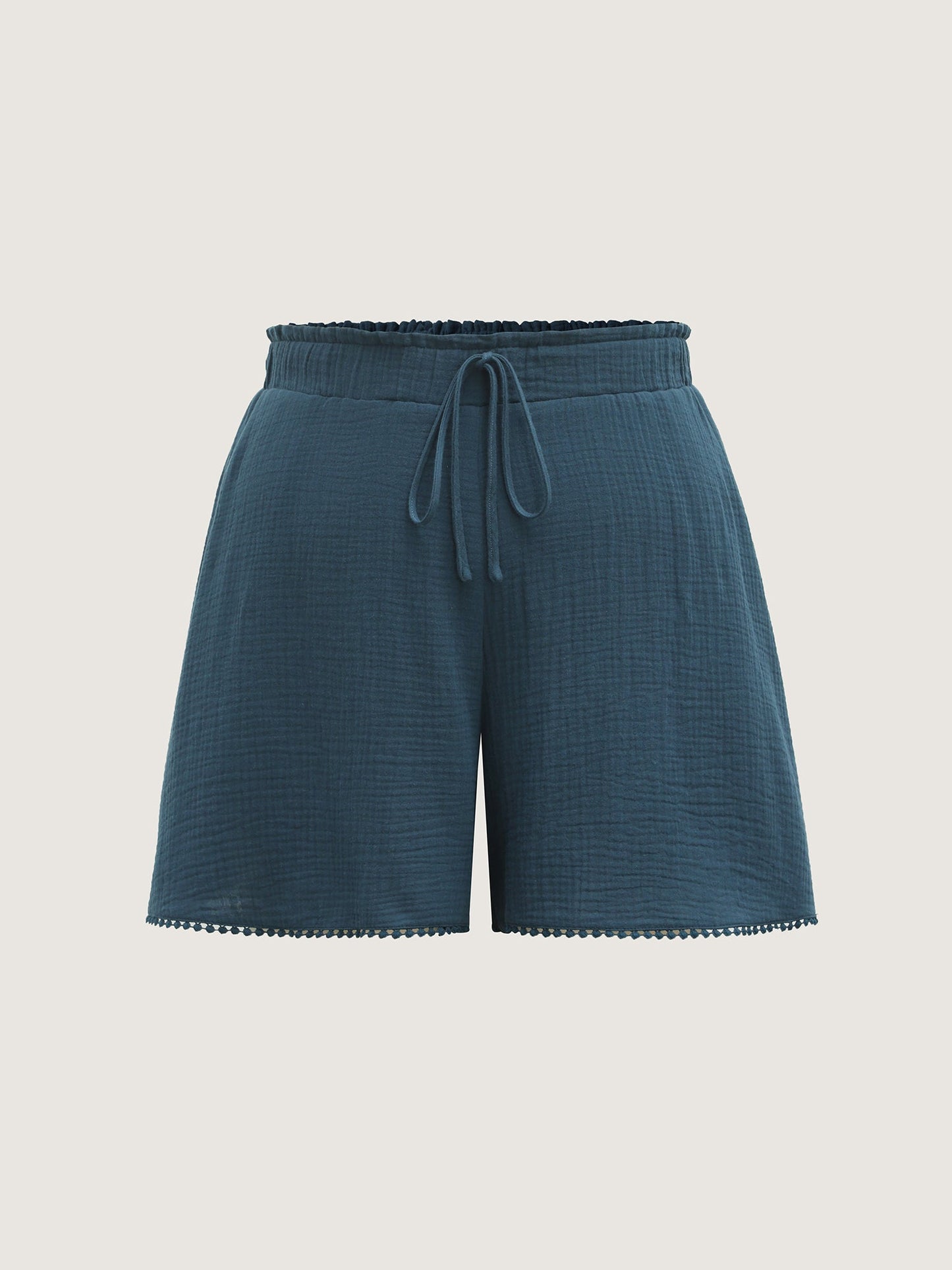 Cotton Textured Waist Tie Wide-Leg Shorts