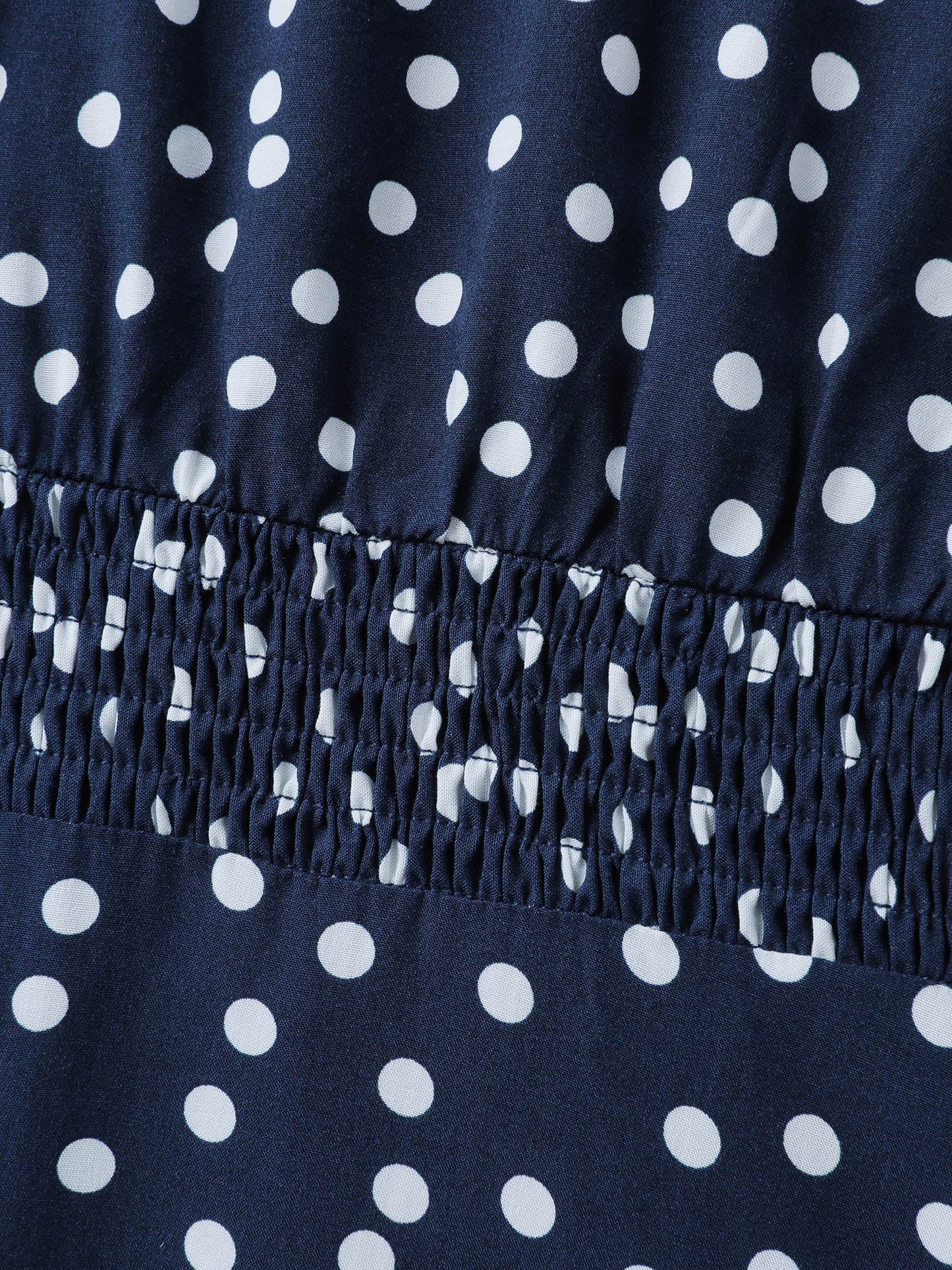 Polka Dots Shirred Drawstring Neck Midi Dress