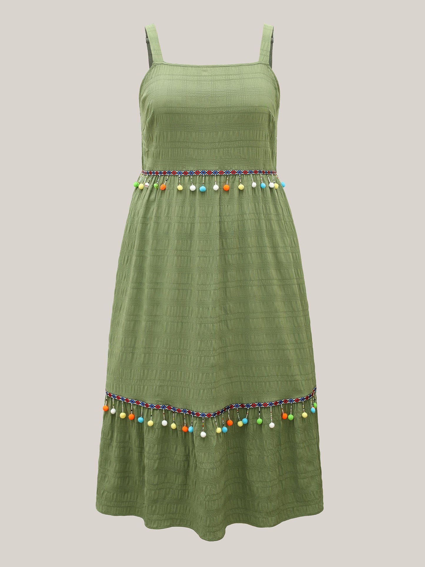 Multi-Color Tassels Textured Tiered Midi Dress