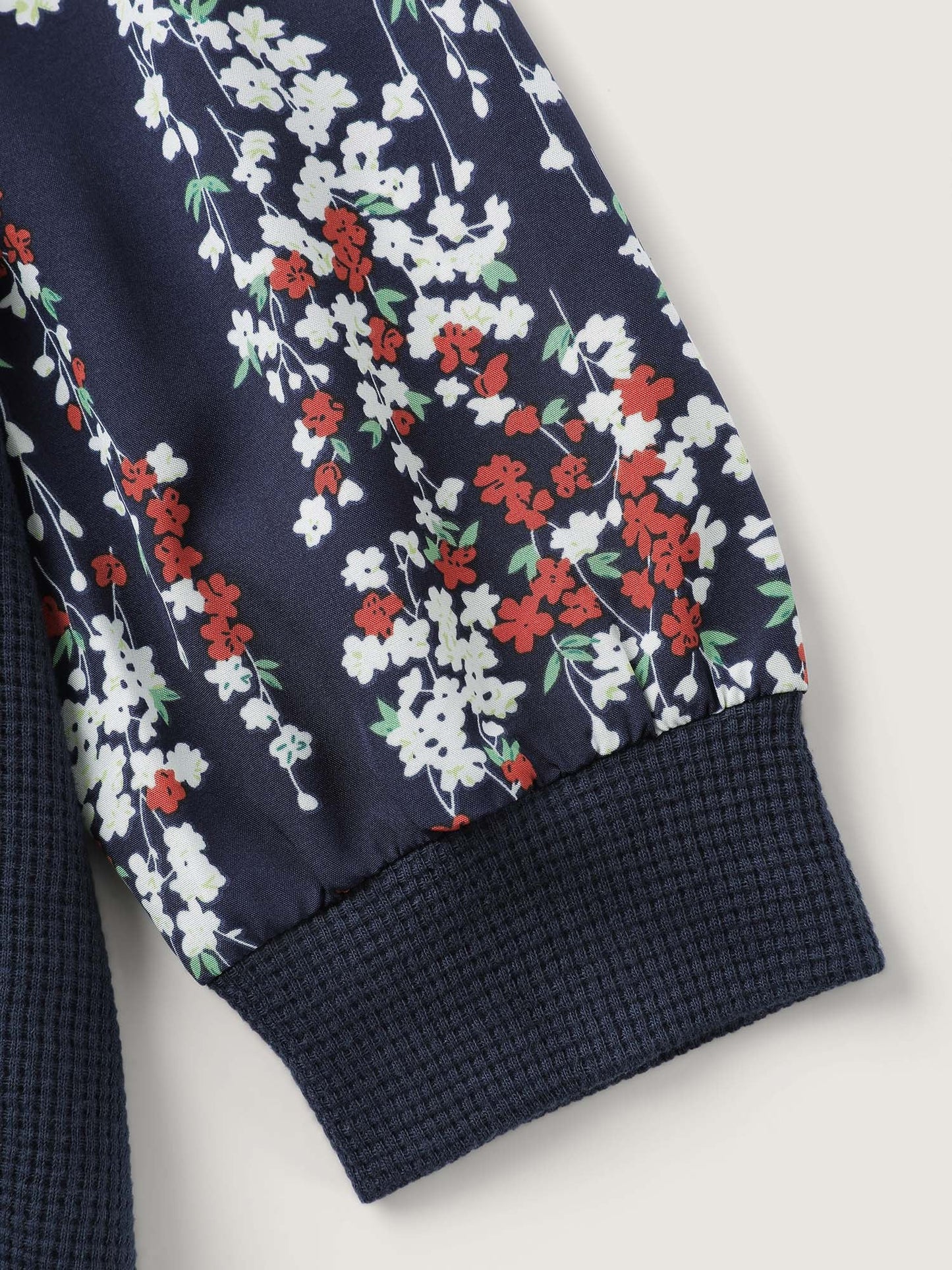 Textured Floral Sleeve V-Neck Sweatshirt