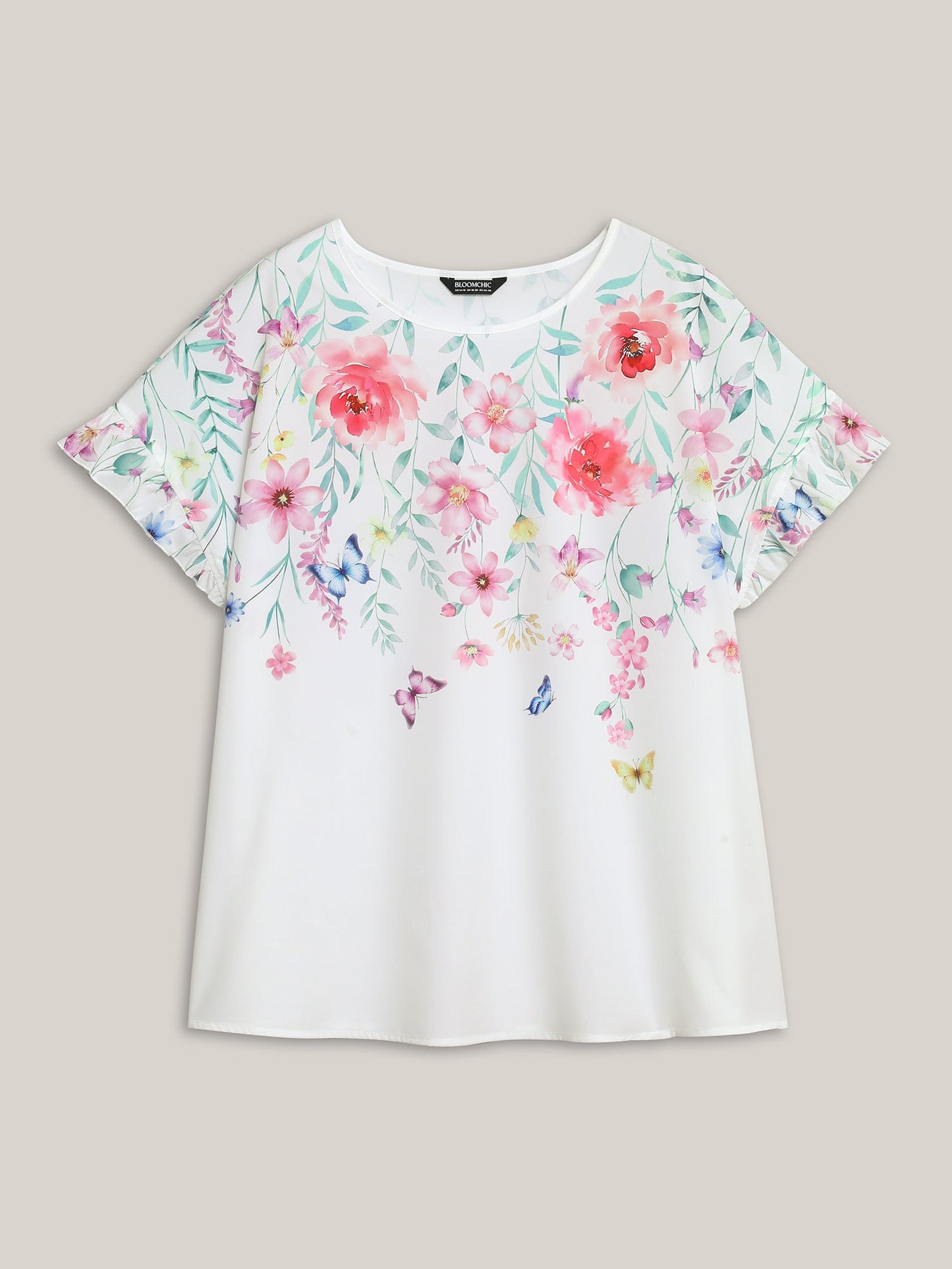 Floral Bodice Round Neck Flared Blouse