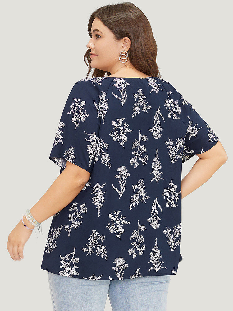 Floral Tassels Tie Neck Contrast Lace Blouse