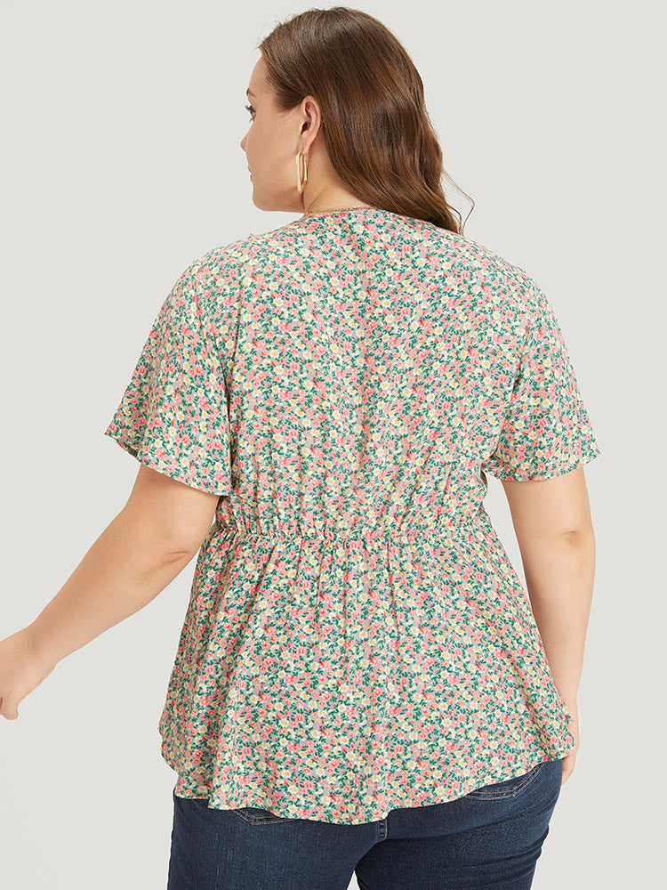 Ditsy Floral Knot V Neck Blouse