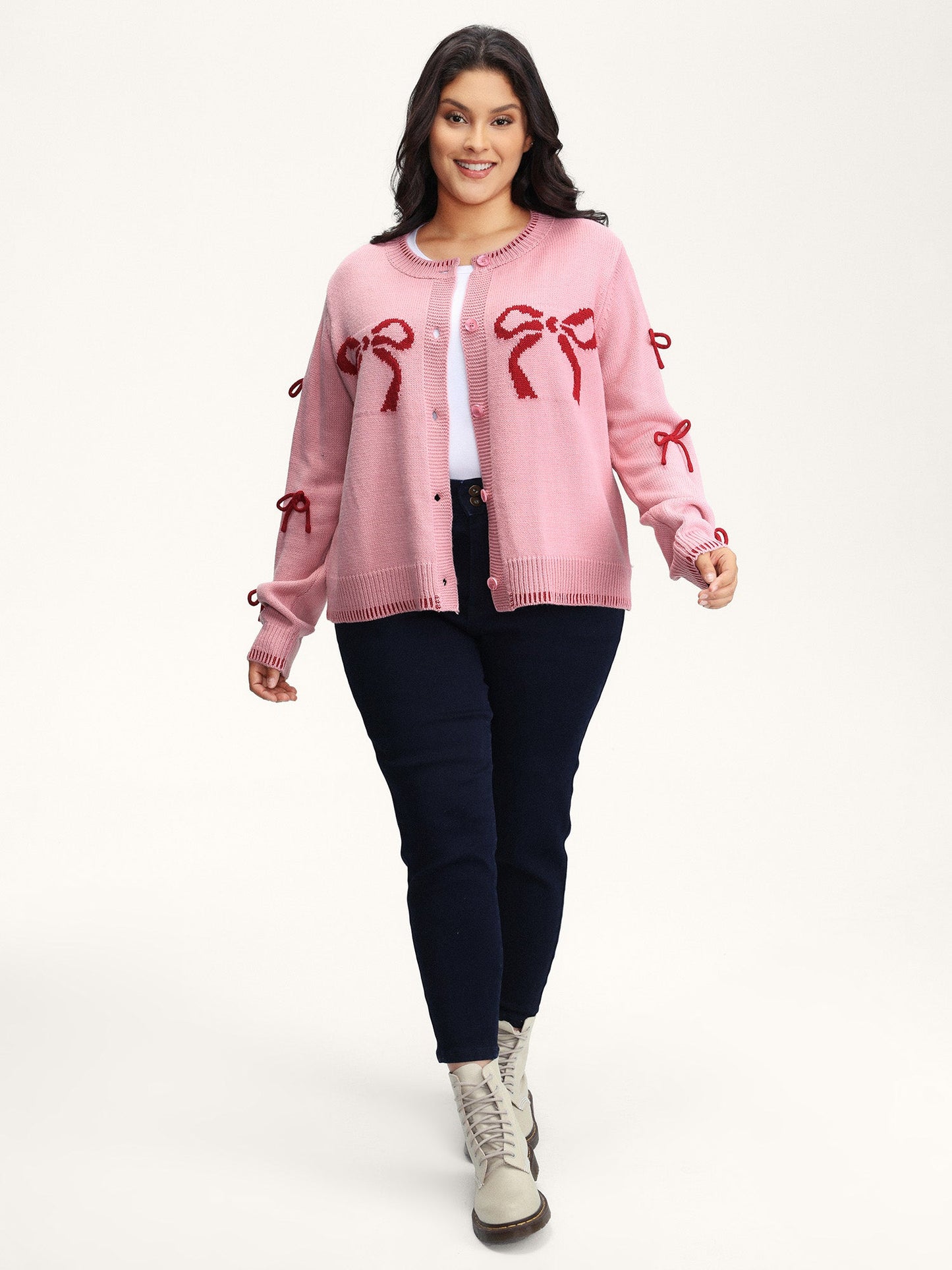 Bowknot Pattern Textured Knit Cardigan