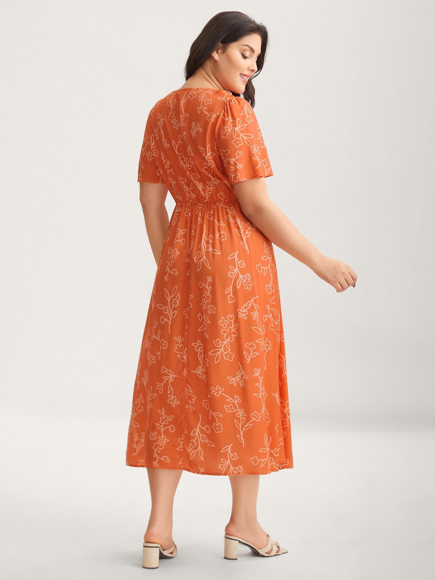 Rayon Silhouette Floral Print Midi Dress