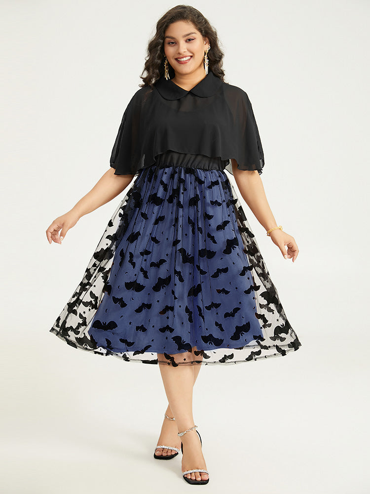 Halloween Bat print Tiered Patchwork Dress