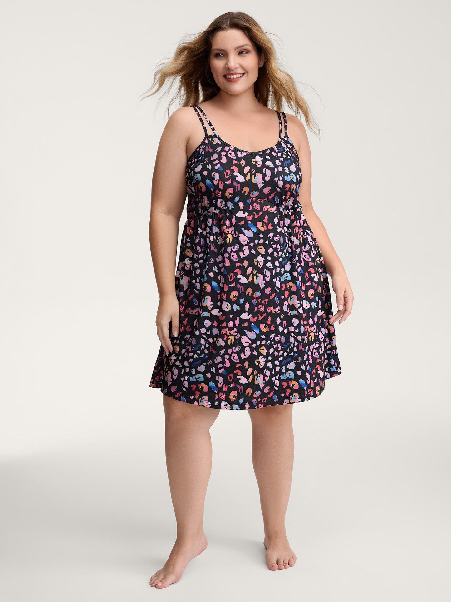 Colorful Leopard Print Double Strap Sleep Dress