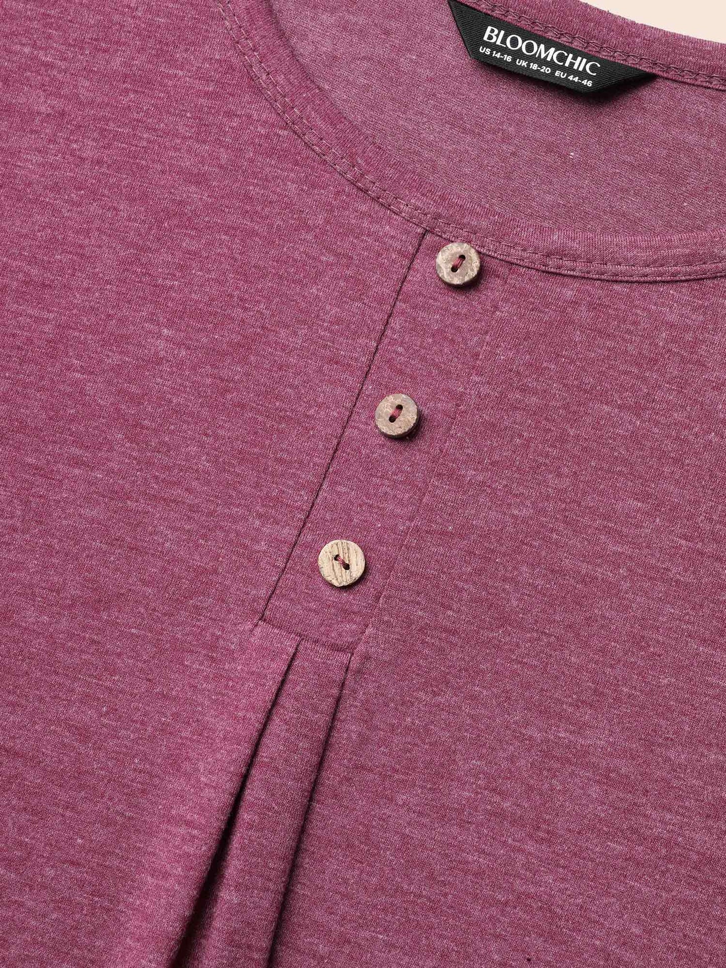 Button-Front High Low Hem Knit Top