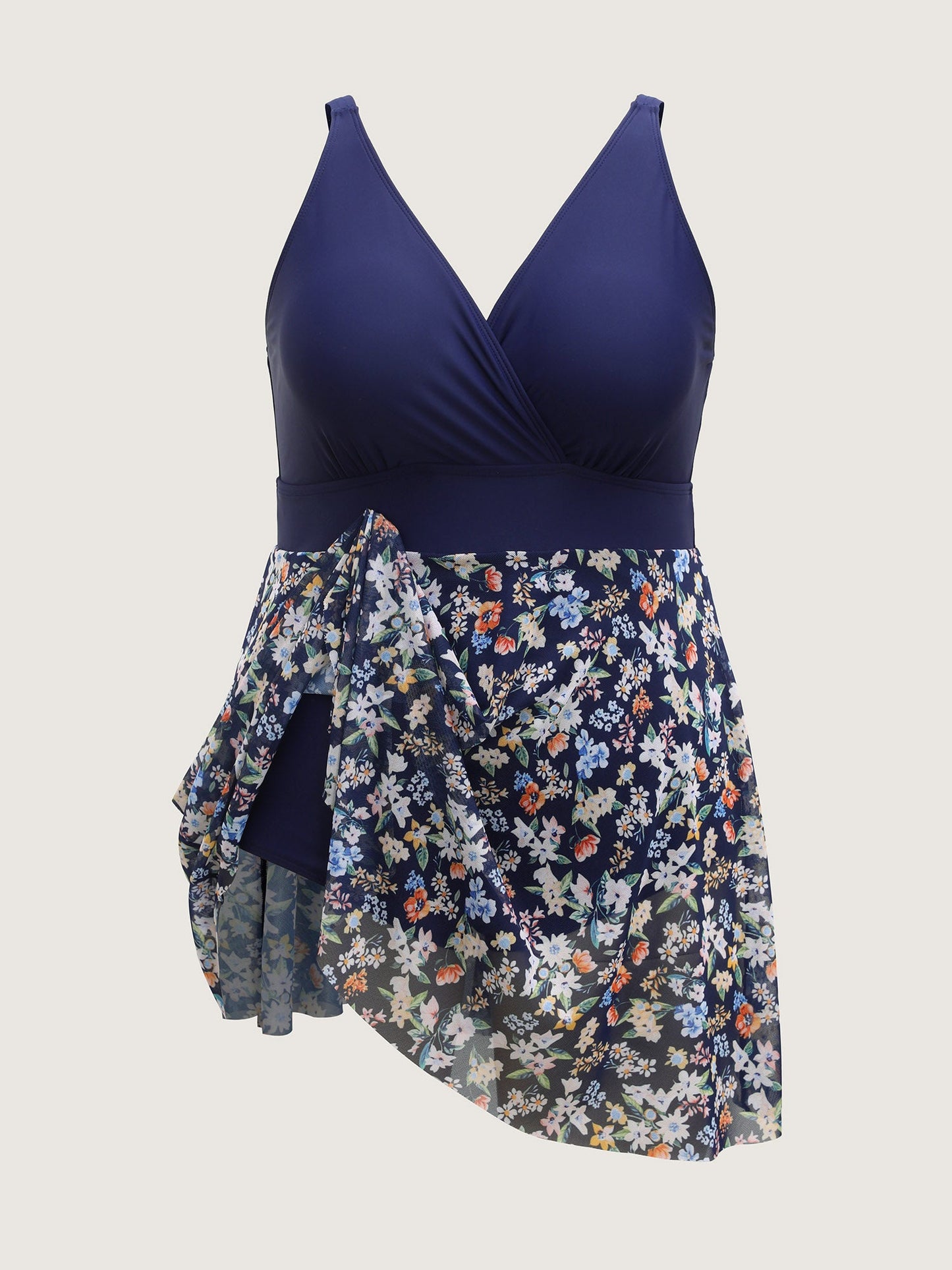 Floral Print Sheer Color Contrast Swim Dress