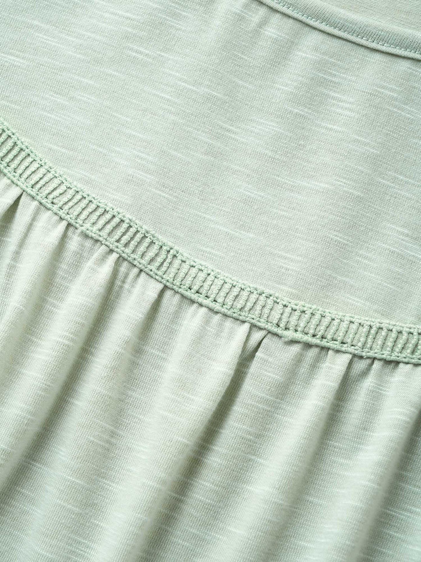 Round Neck Plain Gathered Ruffles T-shirt