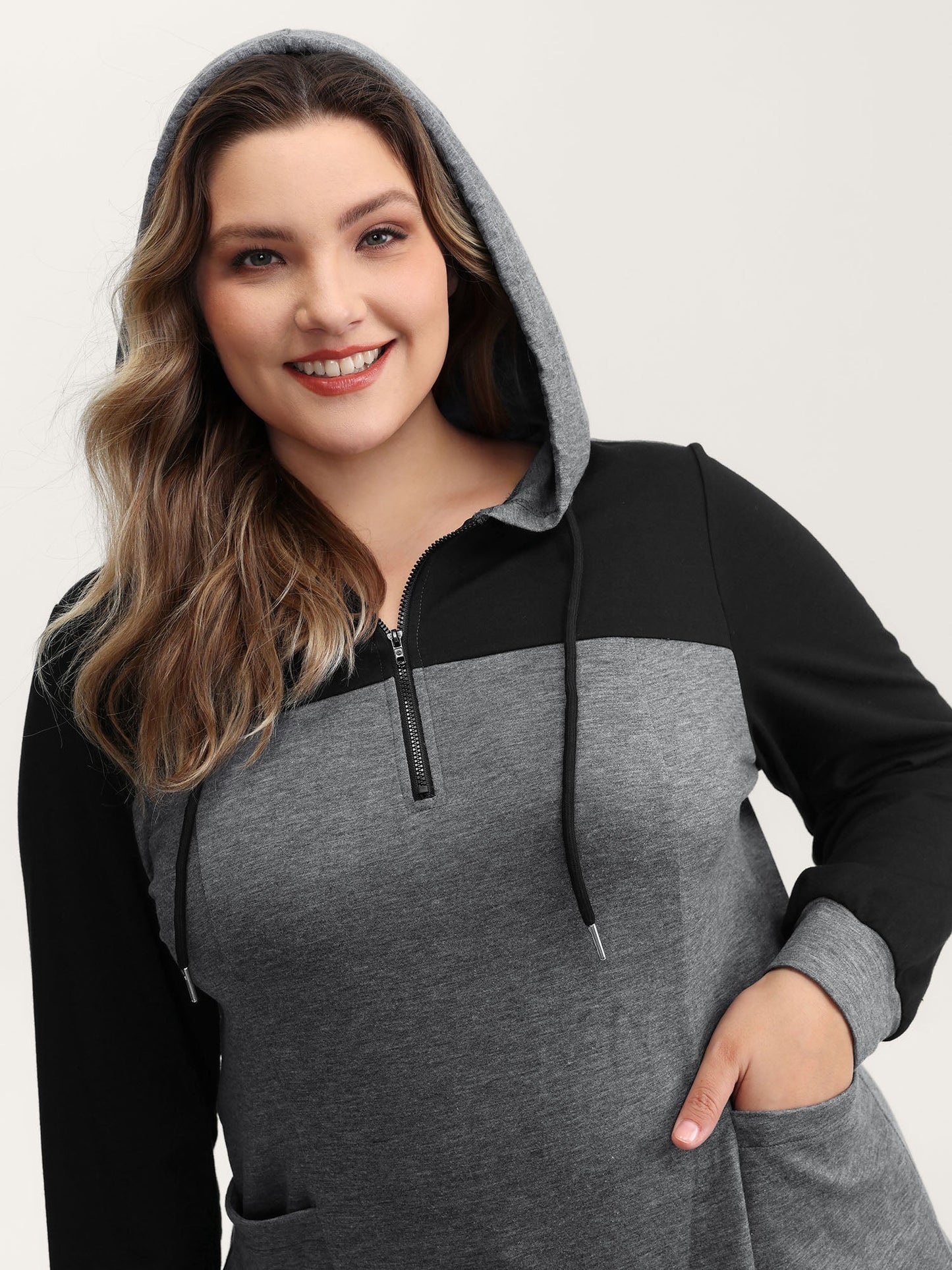 Heather Stretchy Colorblock Long Hoodie