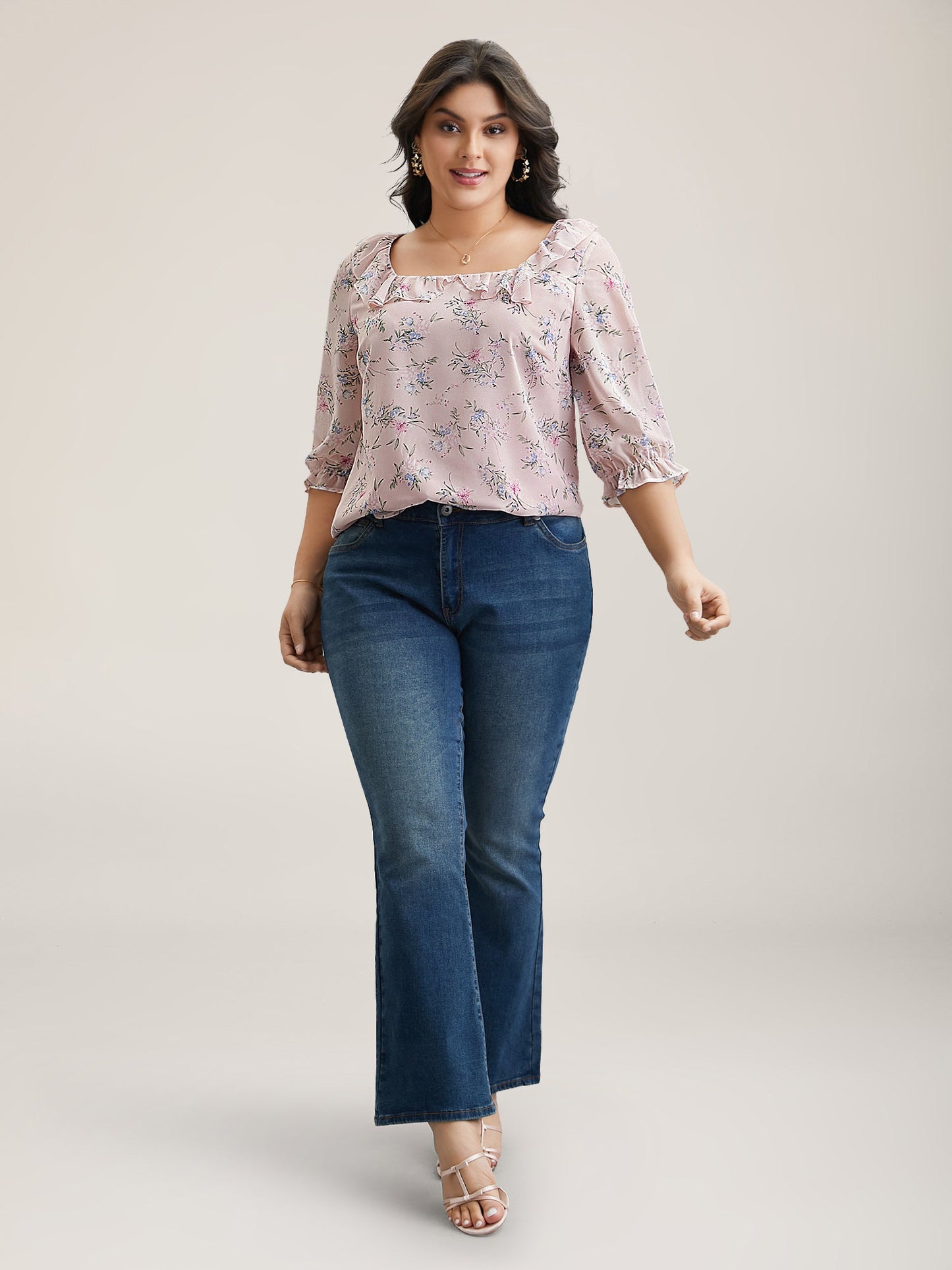 Chiffon Printed Ruffled Shirt