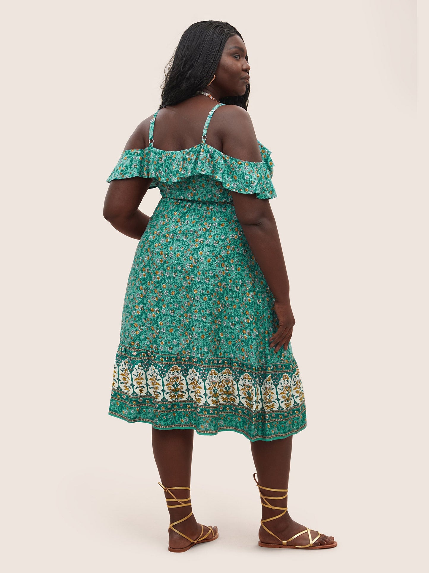 Bandana Ruffles Belted Cold Shoulder Dress