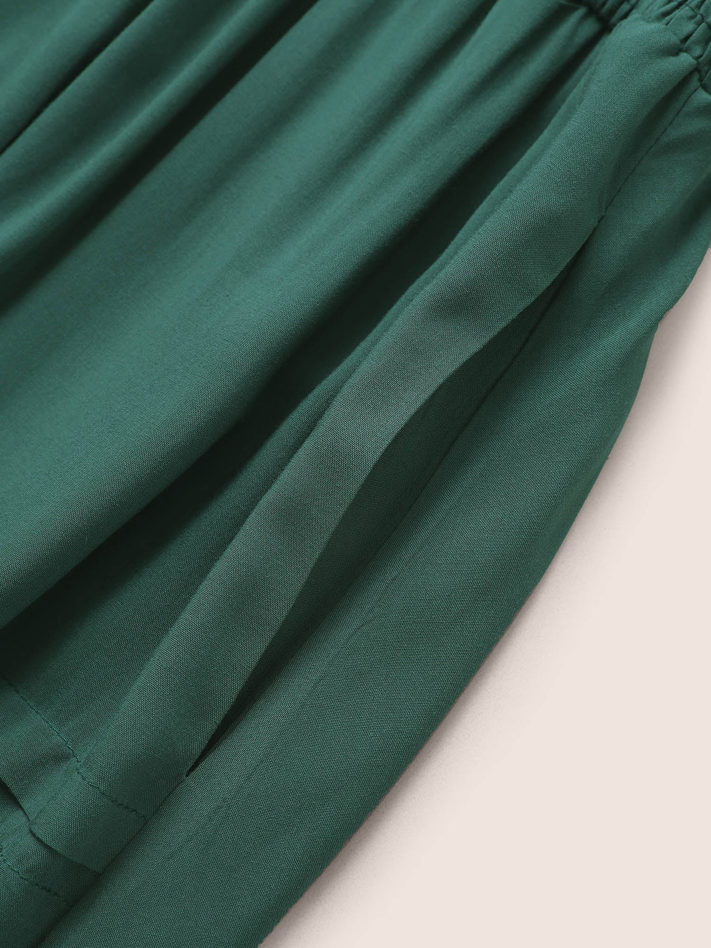 Plain Shirred Notched Pocket Pleated Dress