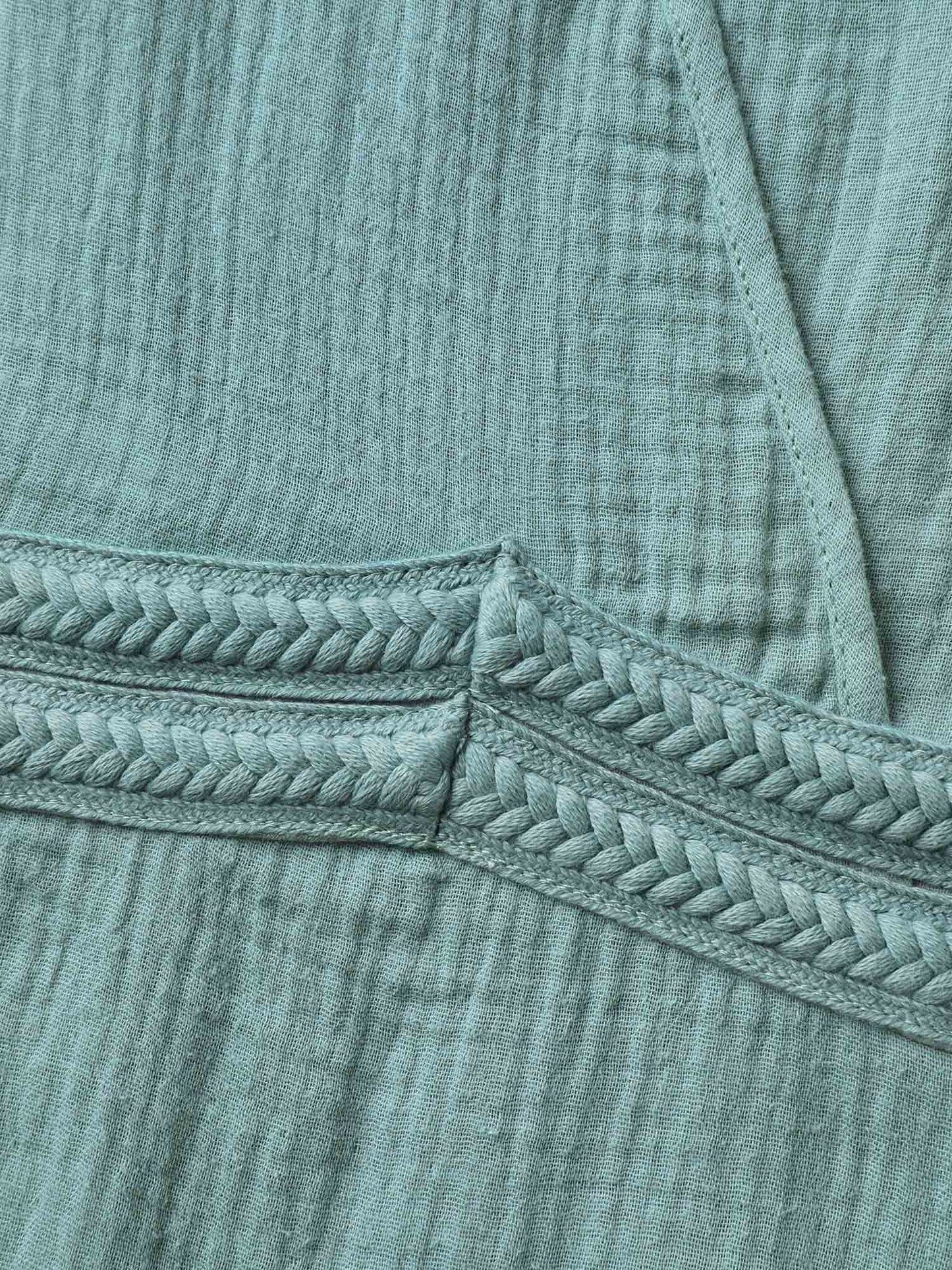 Cotton Textured Cinched-Waist A-Line Midi Dress