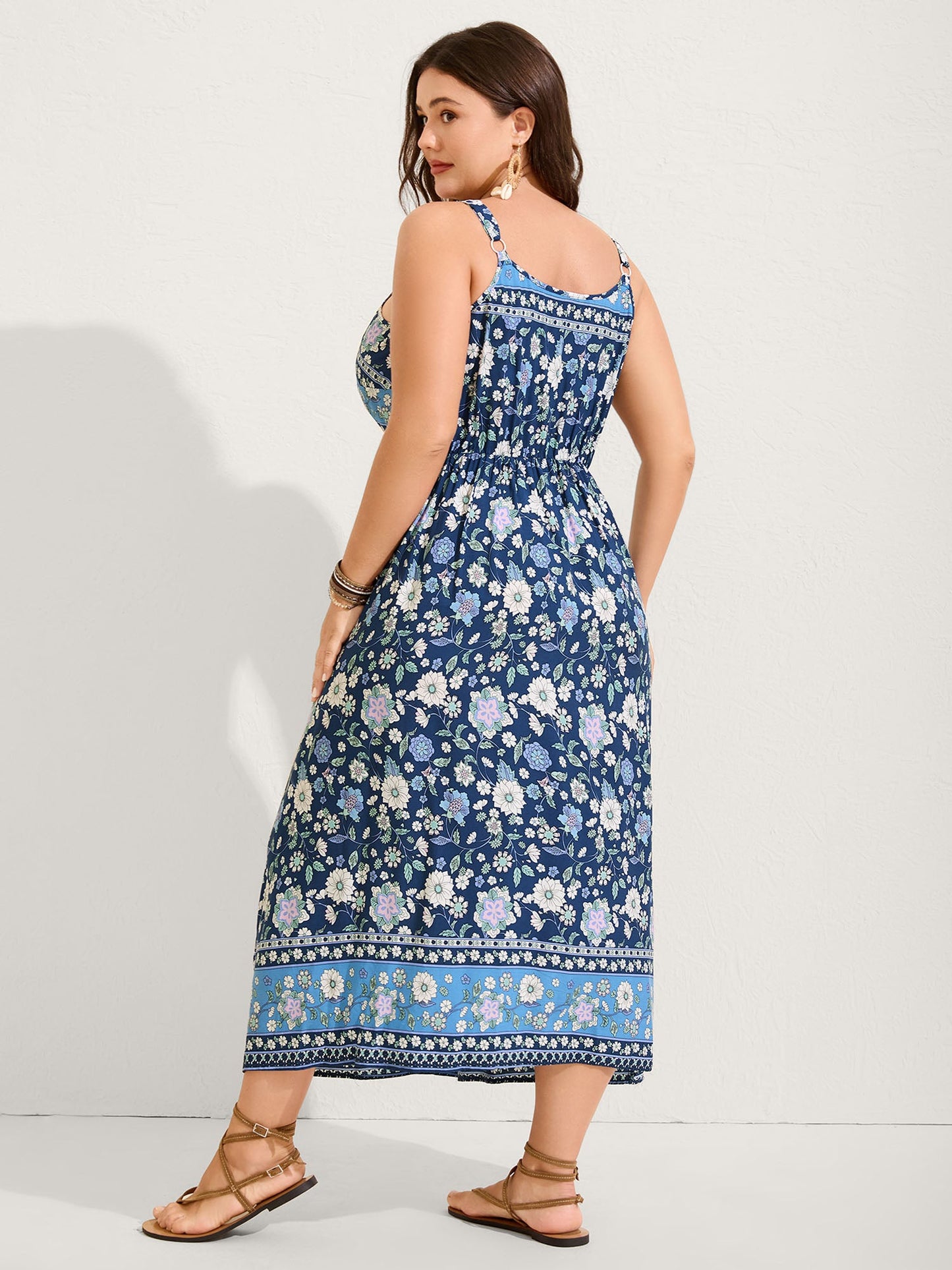 Floral Print Contrast Cami Midi Dress