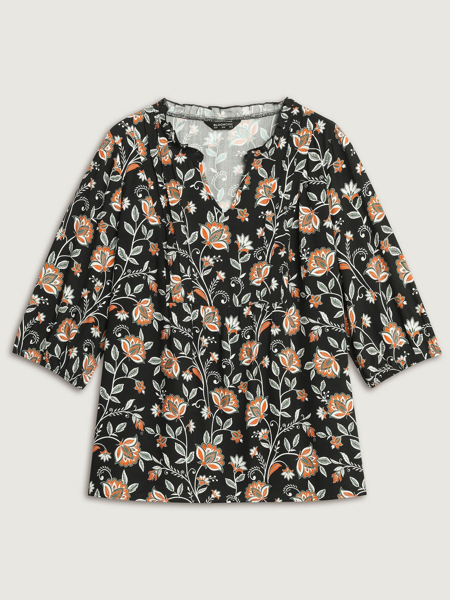 Floral Toothpick Pleats Flowy Blouse