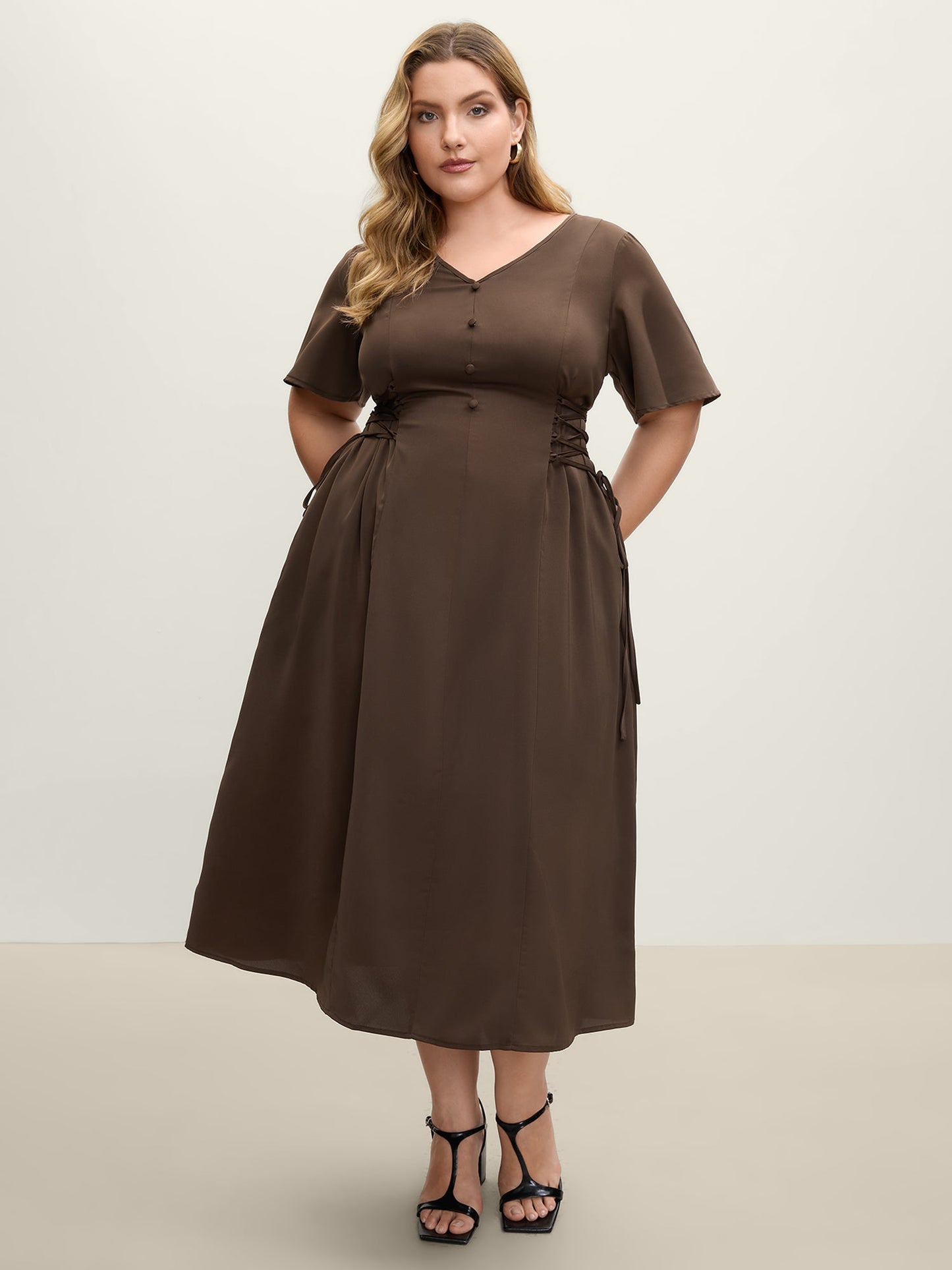 Cross-Tie Button Detail Maxi Dress