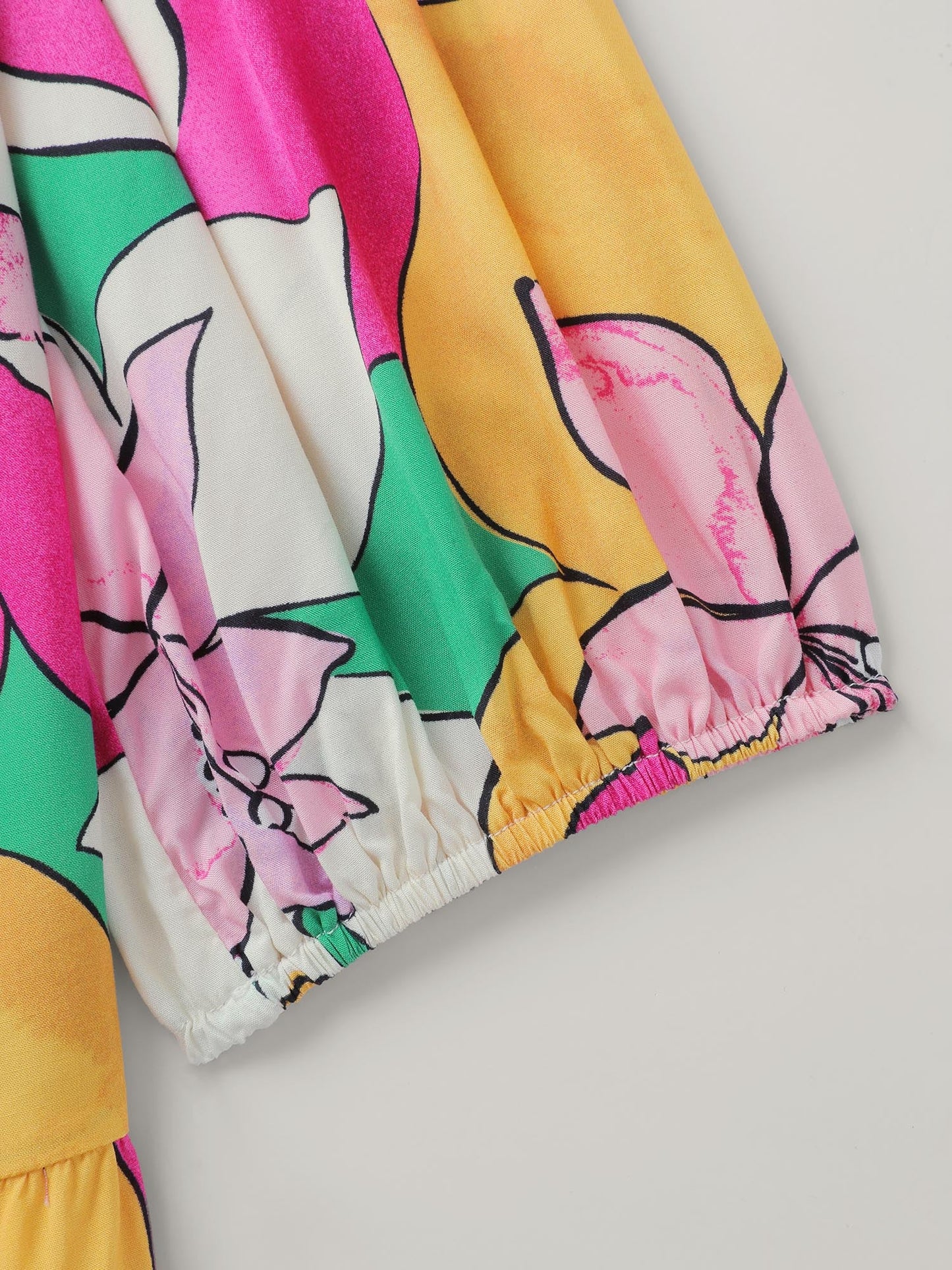Colorful Floral Print Belted Pockets Midi Dress