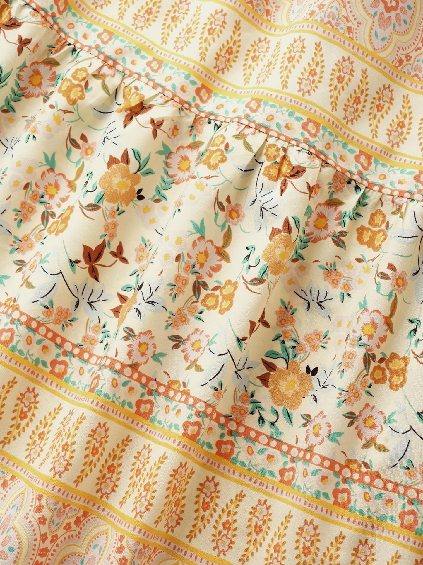 Overlap Collar Boho Print Ruffle Sleeve Dress