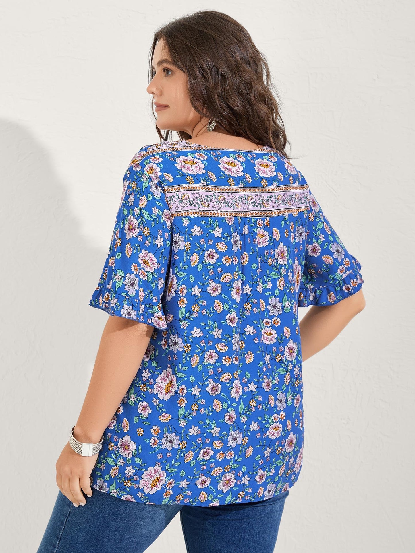Asymmetrical Floral Print V-Neck Blouse