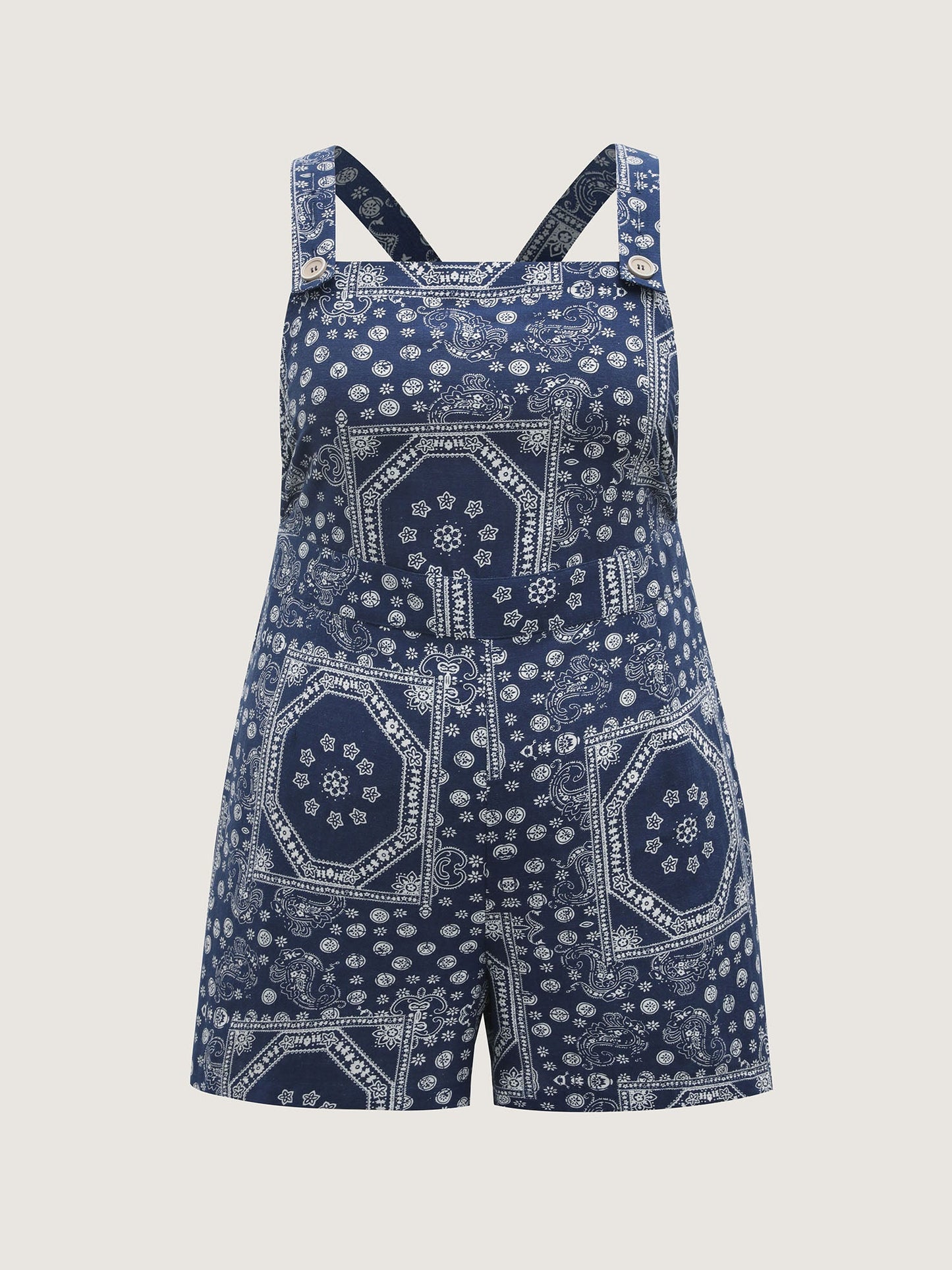 Bohemian Print Overall Straps Romper