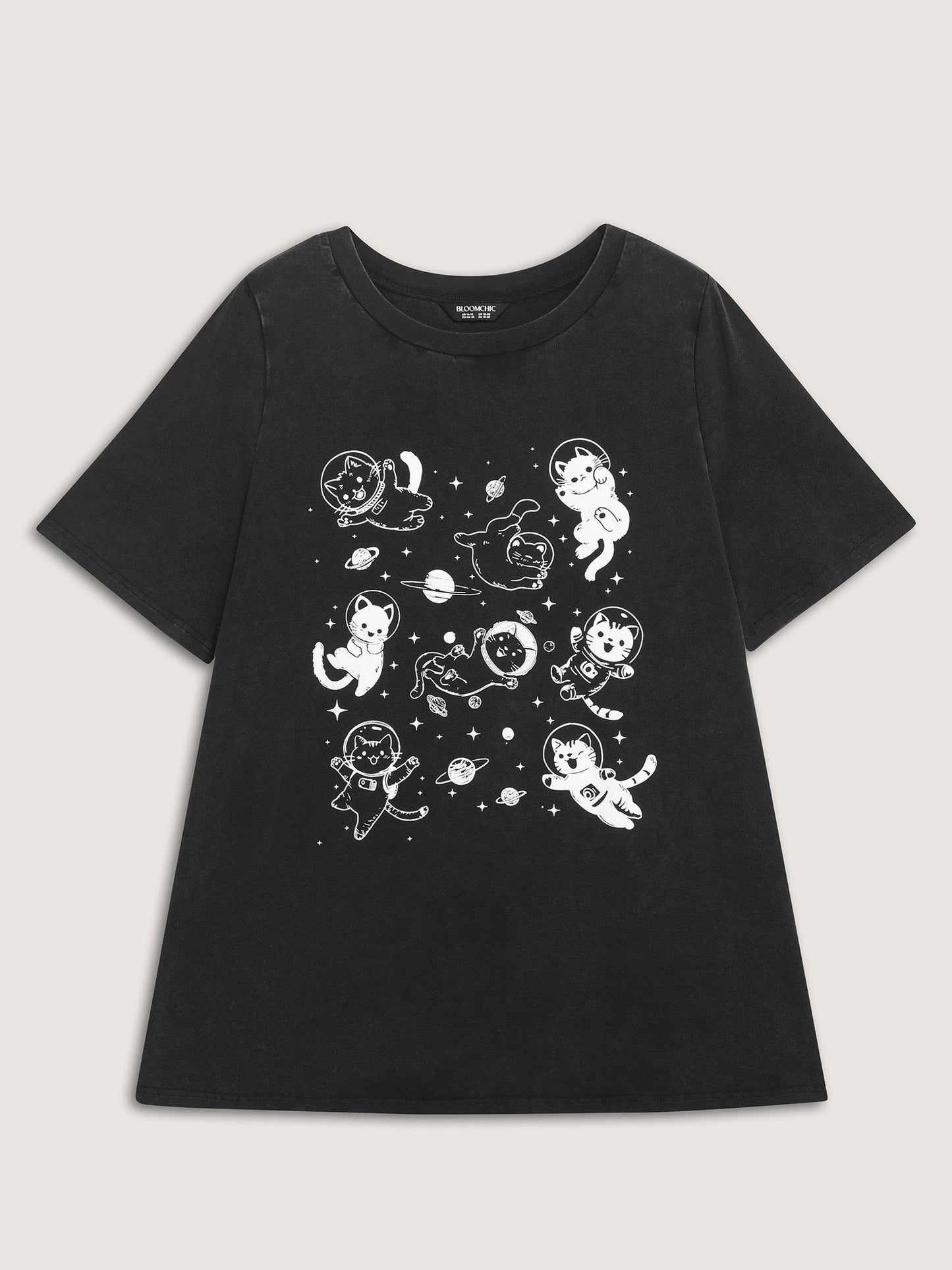 Pure Cotton Astronomer Cat Print T-Shirt
