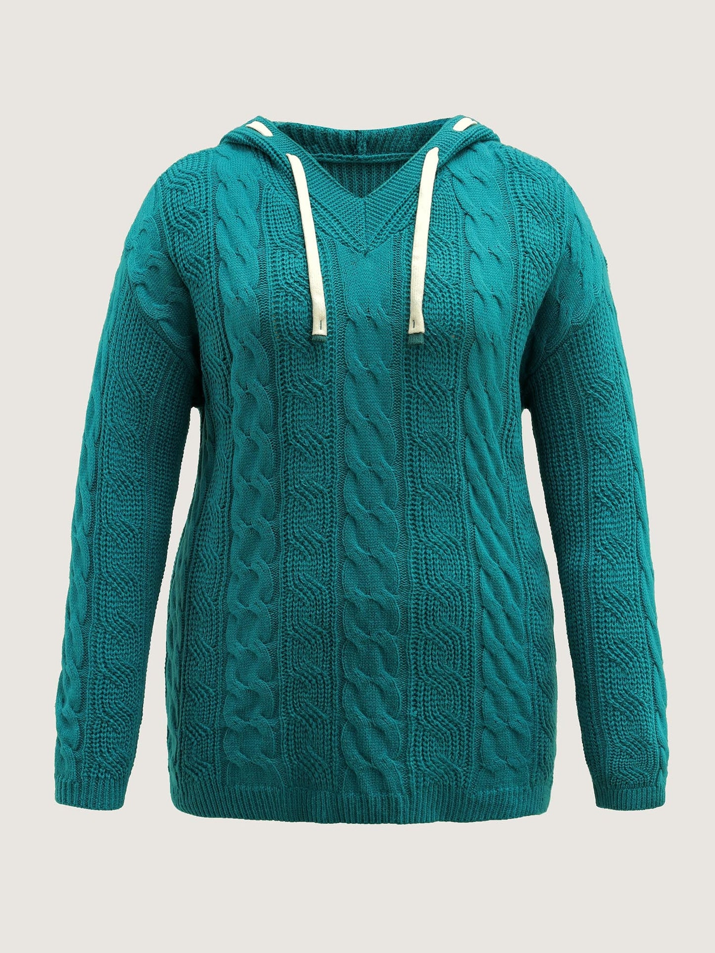 Cable Knit Hooded Solid Pullover