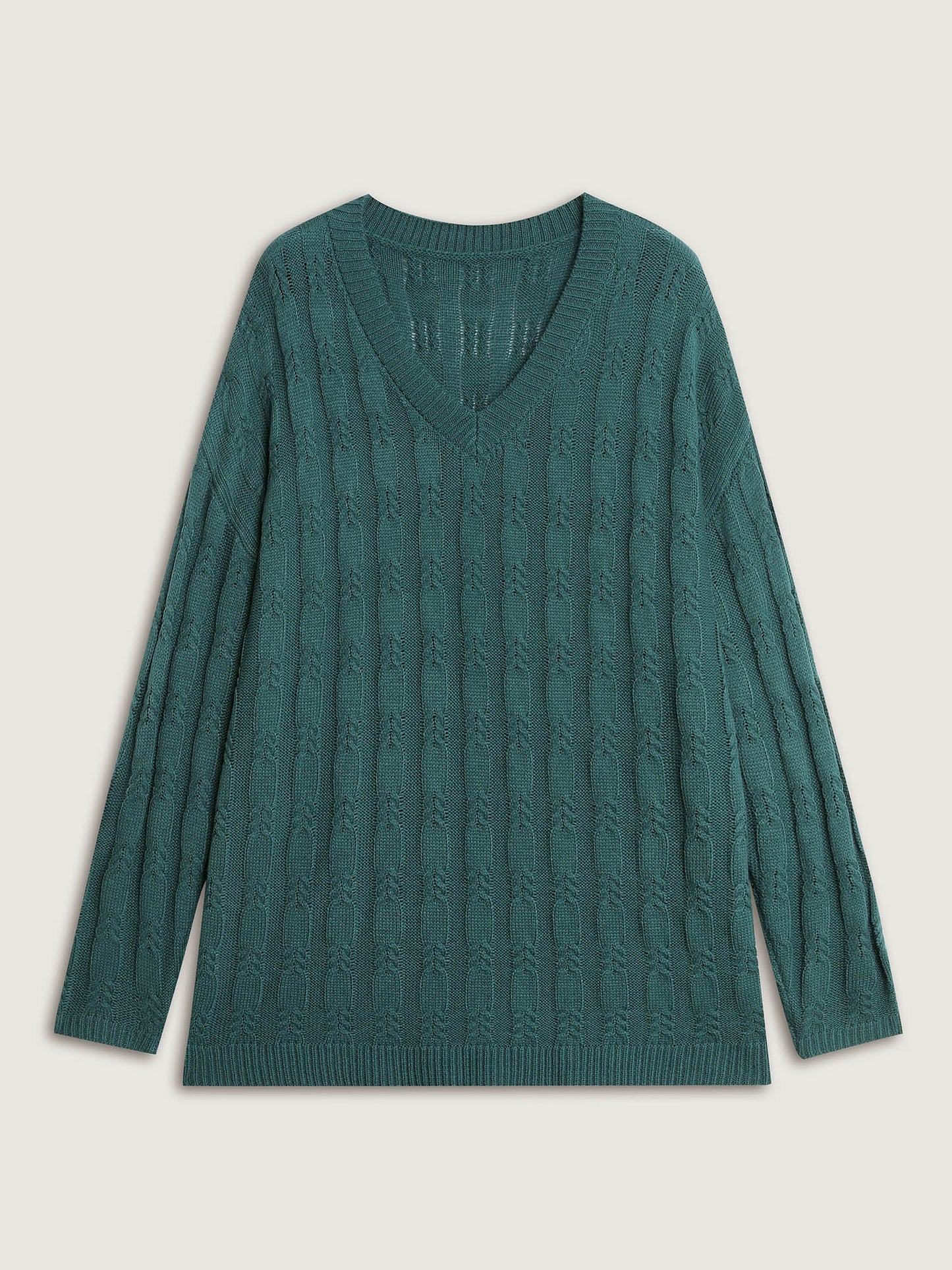Cable Knit Textured V-Neck Pullover