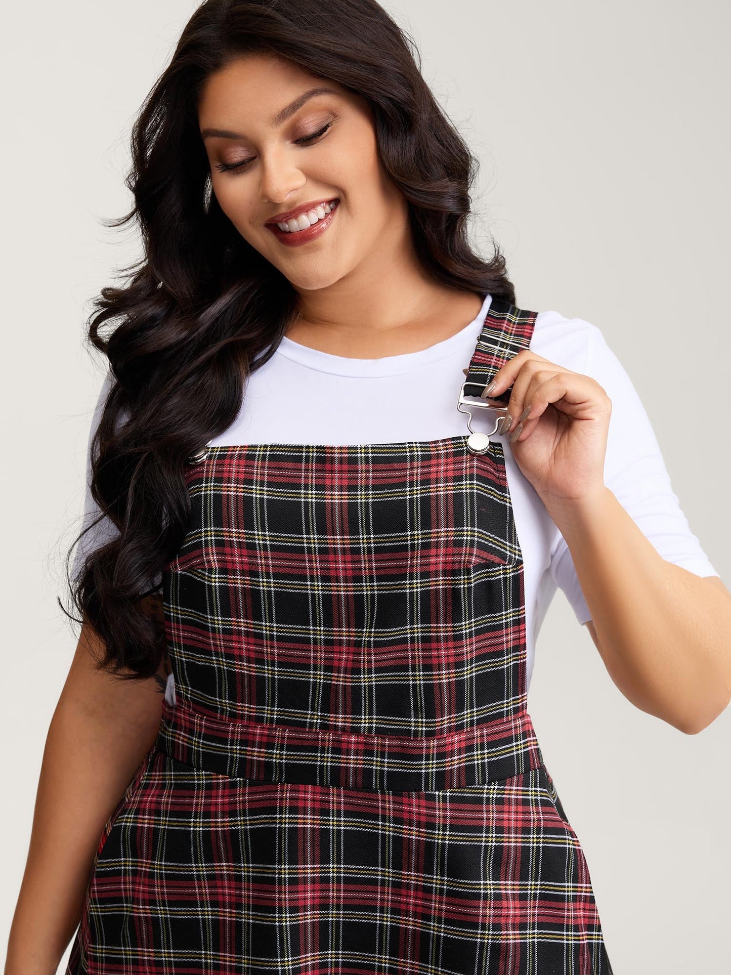 Checkered Pattern Overall Pockets Midi Dress