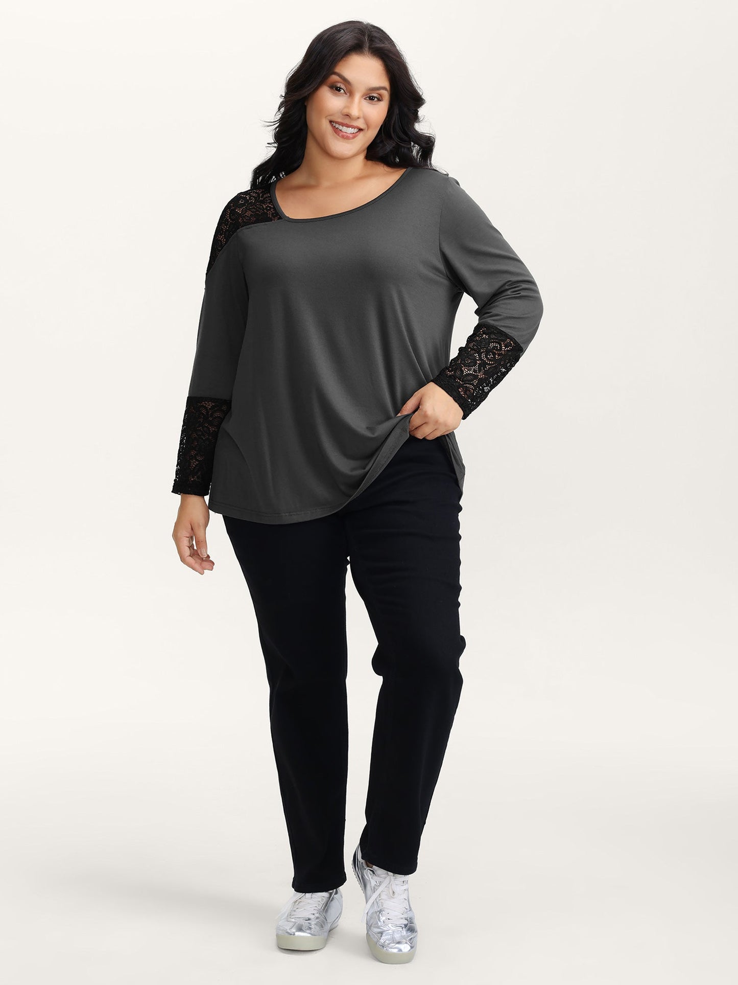 Supersoft Sheer Lace Solid T-Shirt