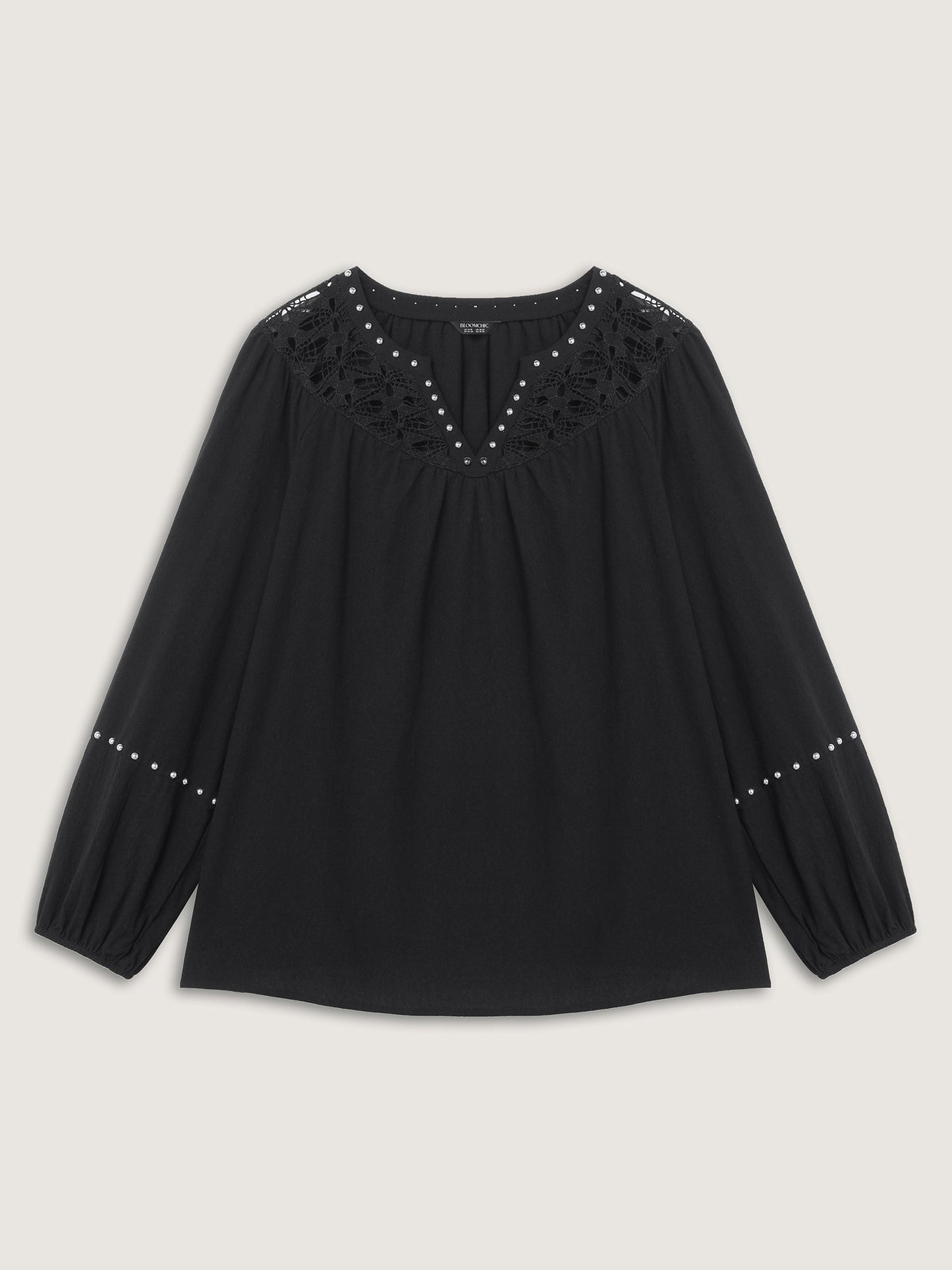 Lace Trim Rivets Cut-Out Blouse