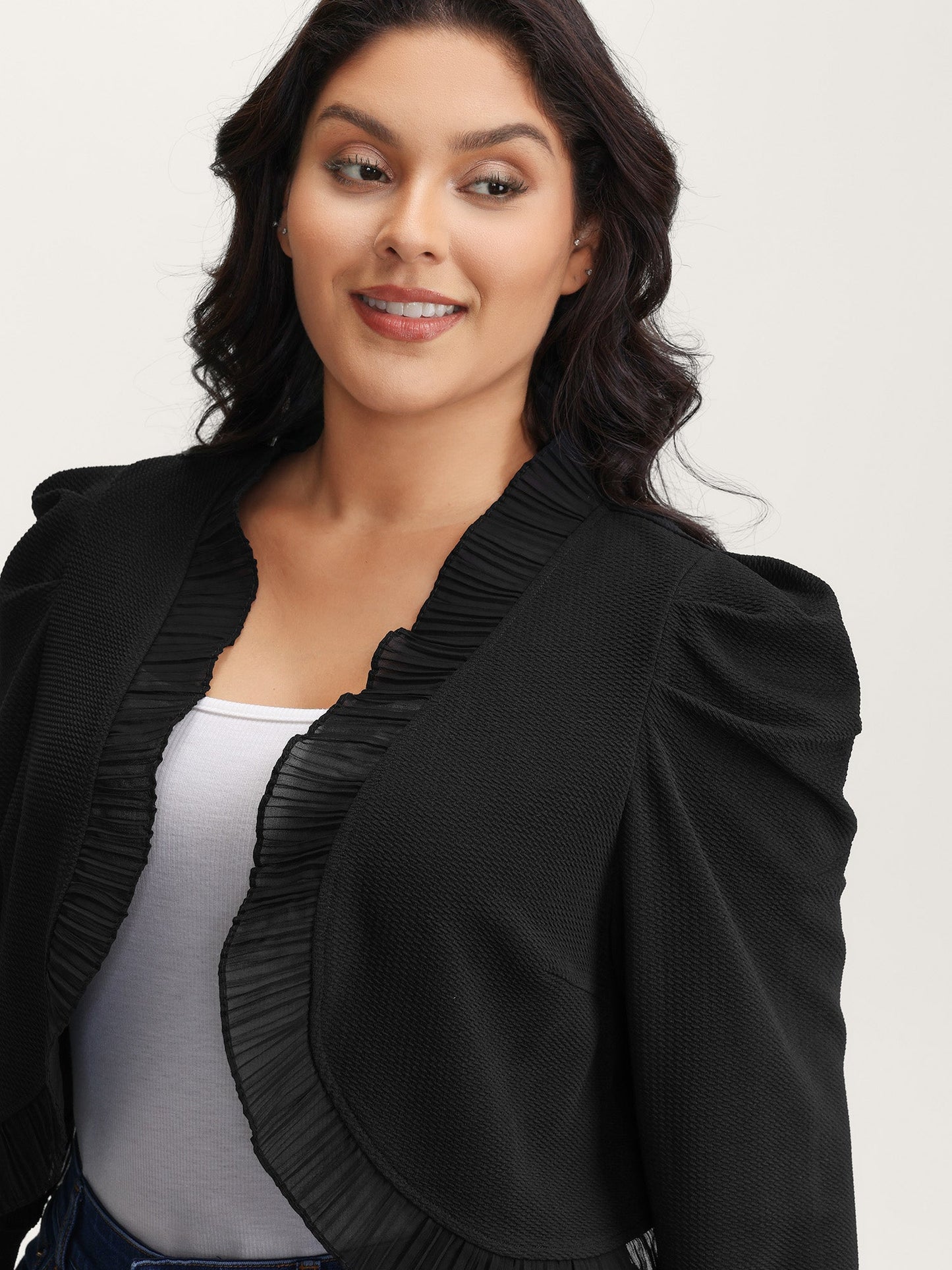 Ruffled Curvy Hem Cropped Blazer