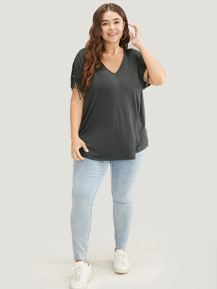 Solid Drawstring Dolman Sleeve T-shirt