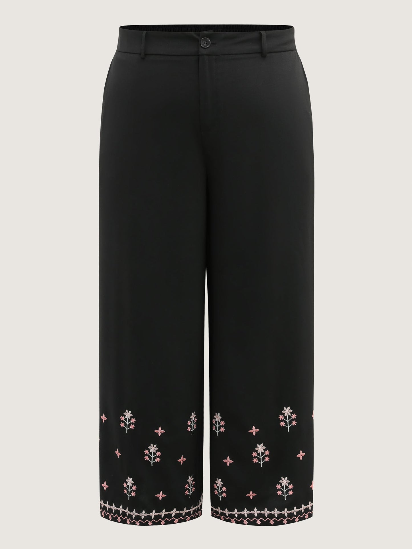 Floral Embroidered Hem Wide-Leg Pants