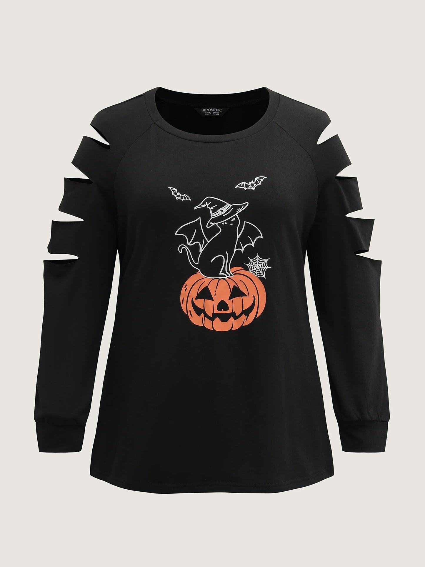 Pumpkin Cat Shoulder Laser Cut-Out Sweatshirt