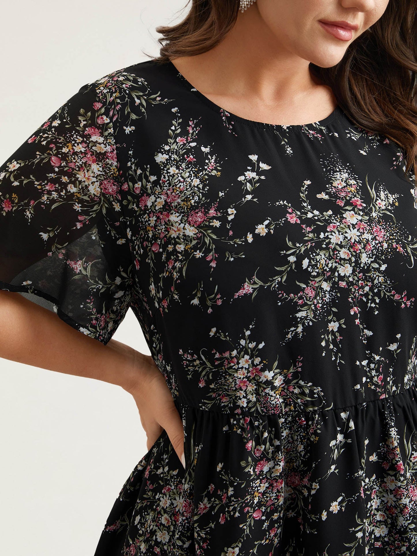 Floral Print Stretchy-Waist Lined Shirt