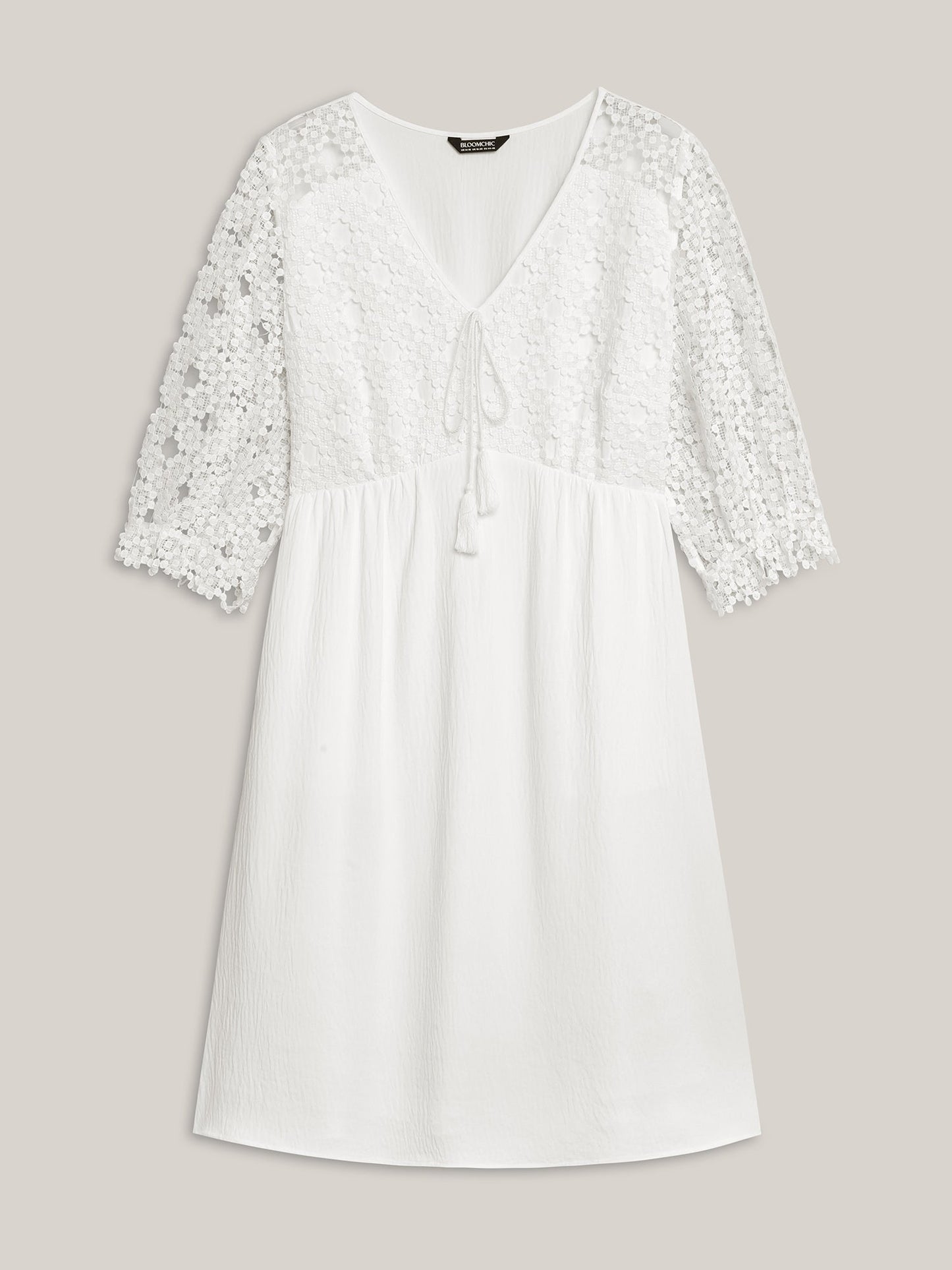 Sheer Lace Sleeve Pockets Flowy Midi Dress