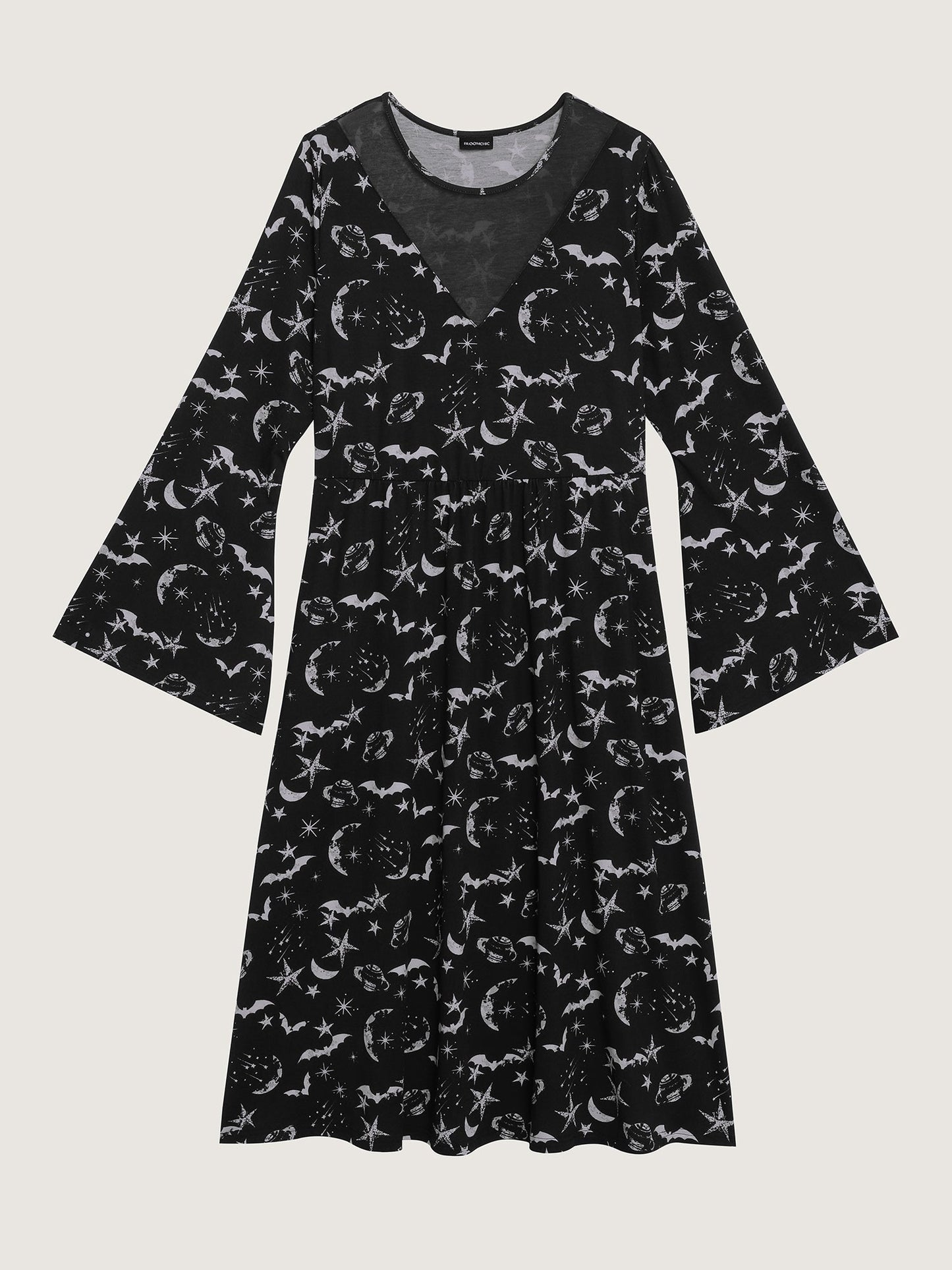 Celestial Halloween Print Sheer Pockets Maxi Dress