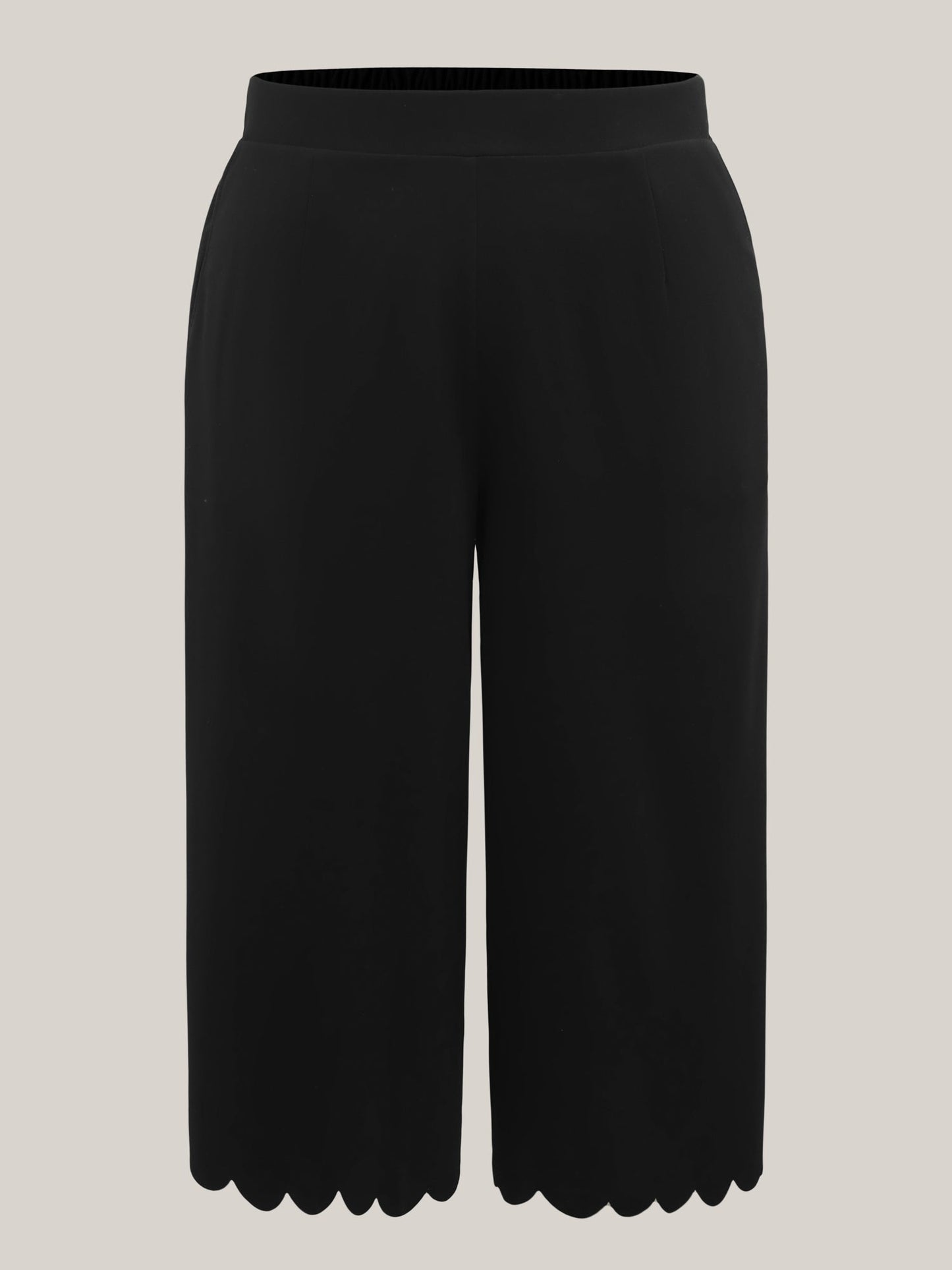 Scalloped Hem Wide-Leg Solid Pants