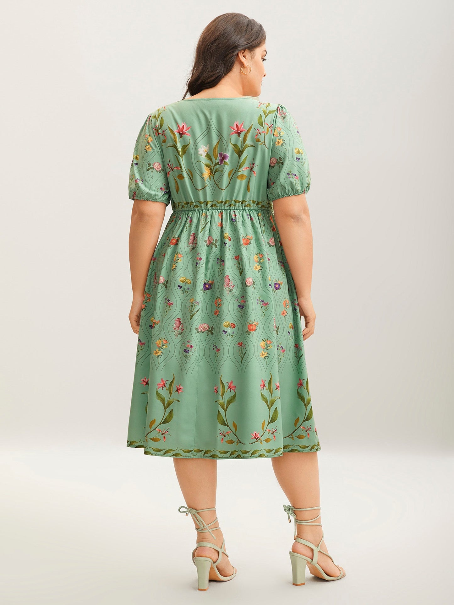 Garden Print Pockets Puff Sleeve Midi Dress