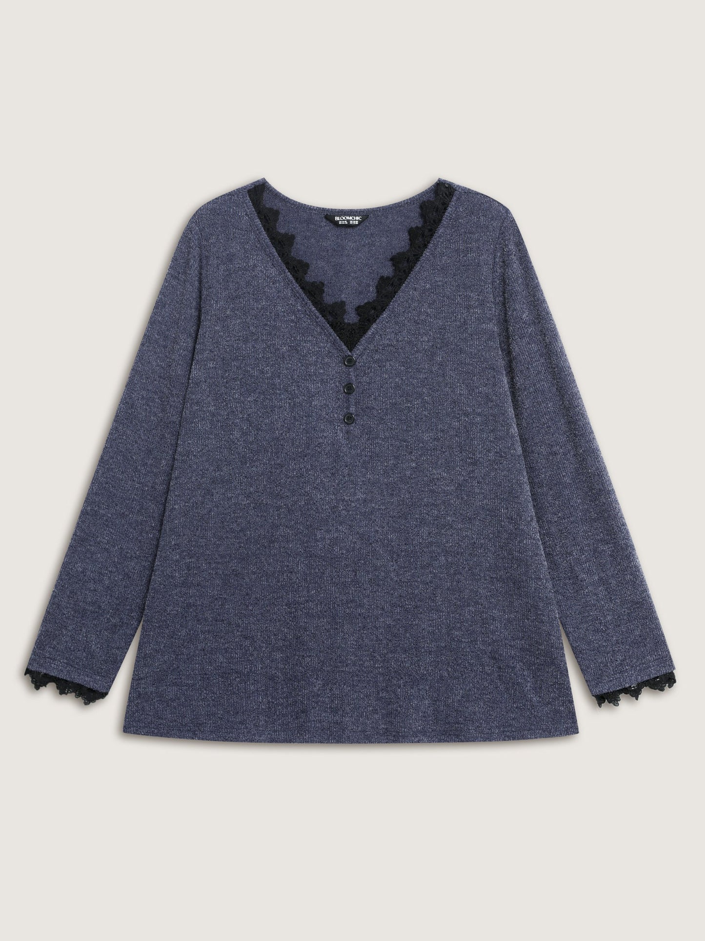 Lace V-Neckline Solid T-Shirt