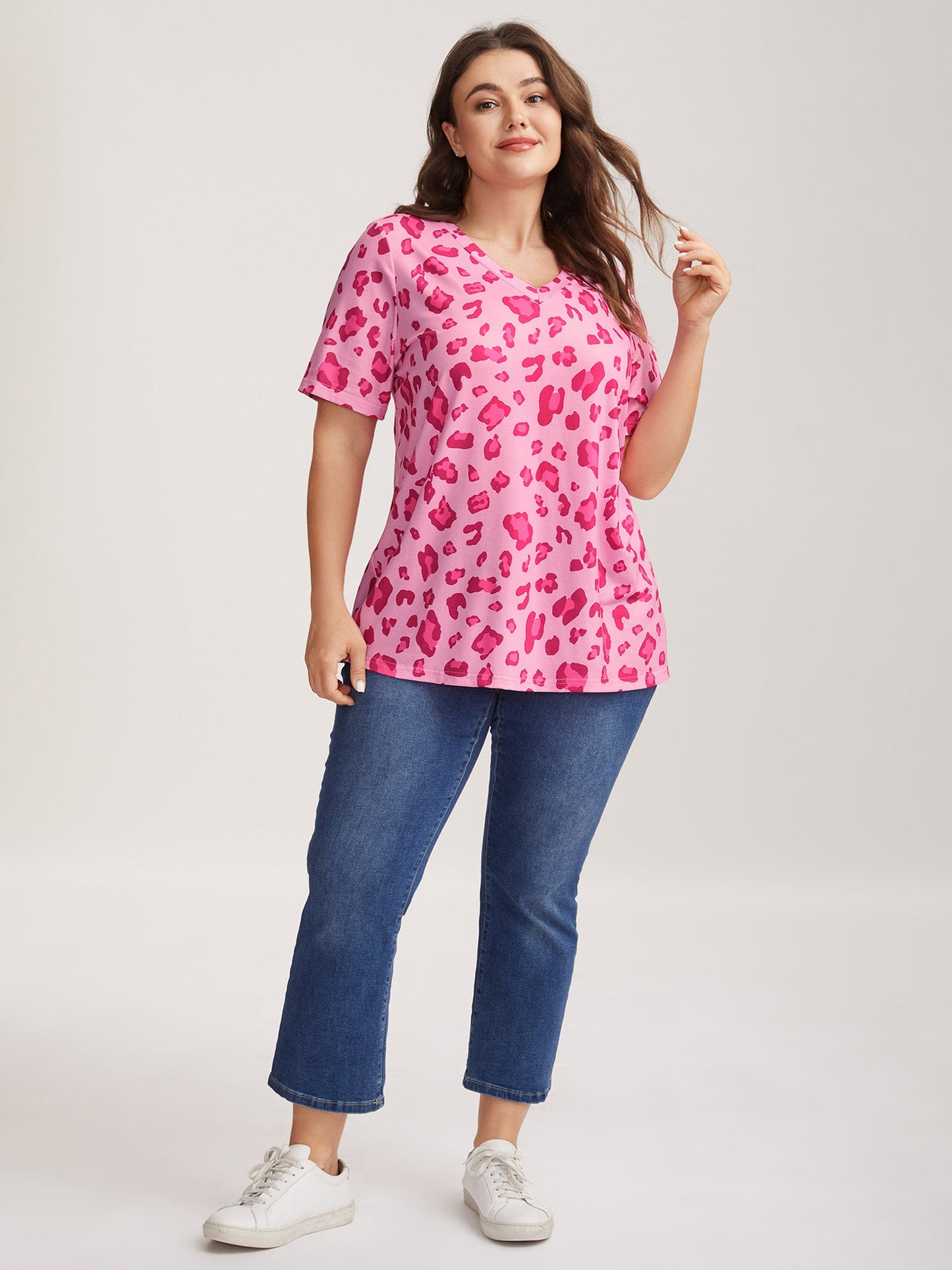 Rosy Leopard Print Relaxed T-Shirt