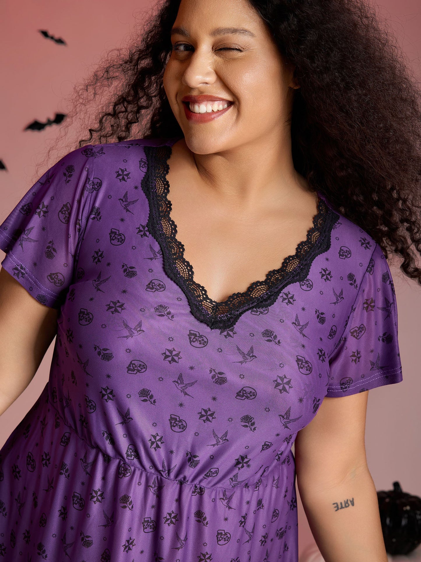 Timeless Halloween Print Stretchy Waist Sleep Dress